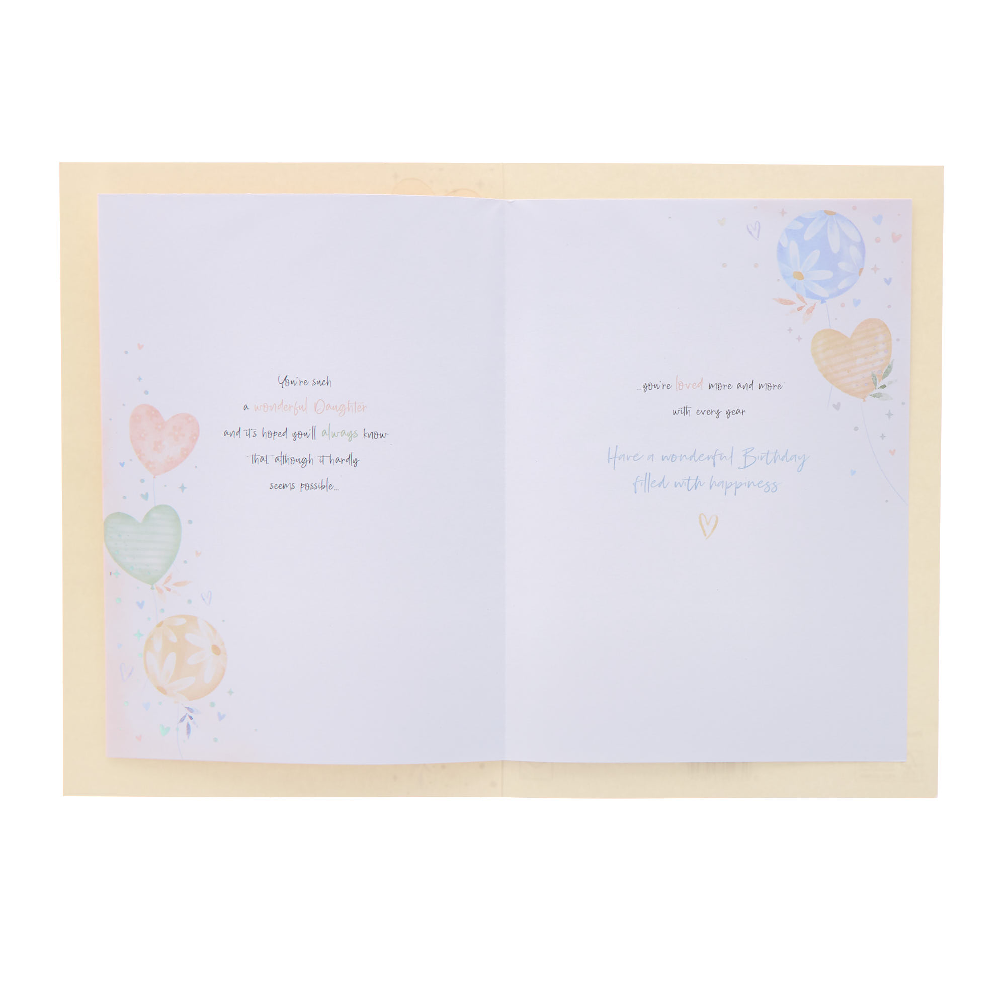 Daughter Heart & Balloons Birthday Card