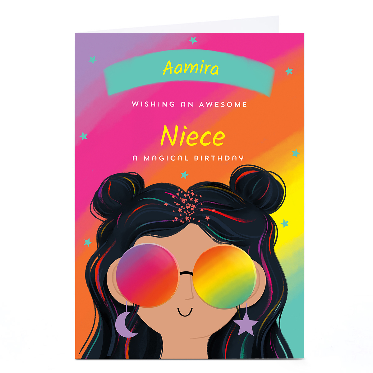 Personalised Birthday Card - Magical birthday Rainbow Sunglasses Niece