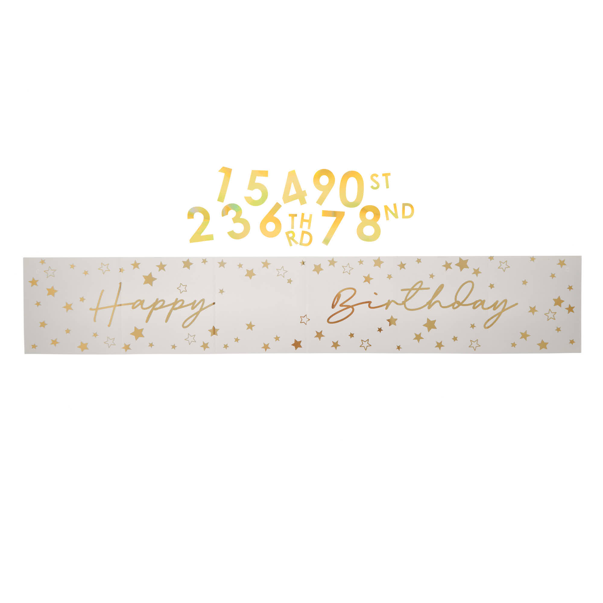 Personalised White & Gold Happy Birthday Banner