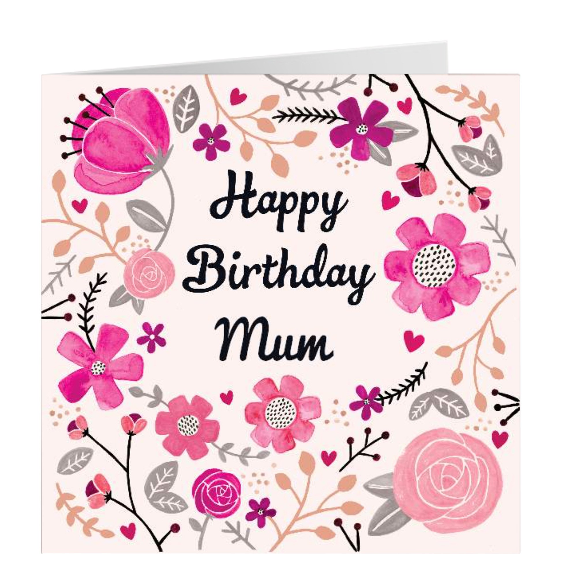 Personalised Birthday Card - Pretty Pink Flowers, Mum