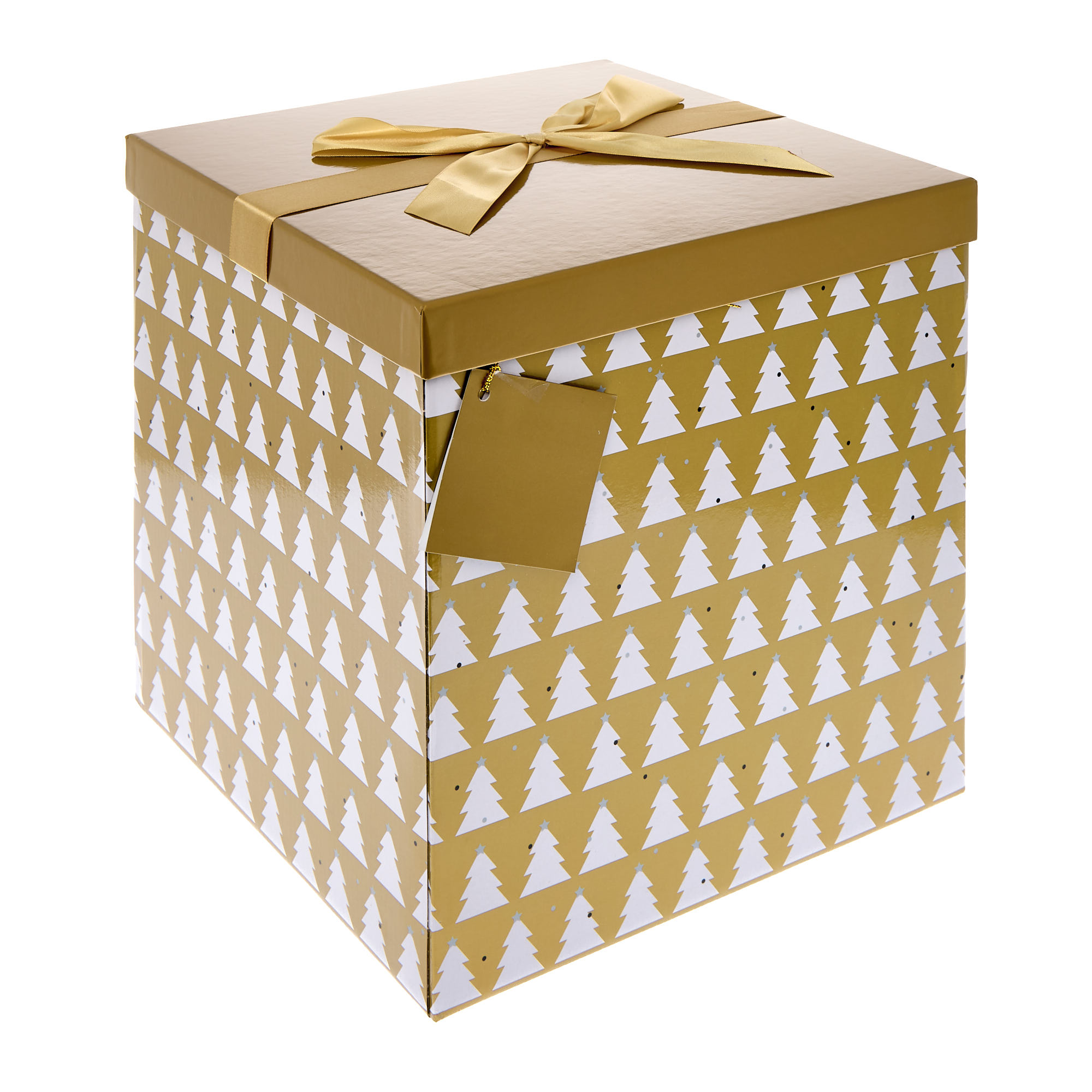 Gold & White Trees Flat-Pack Jumbo Christmas Gift Box