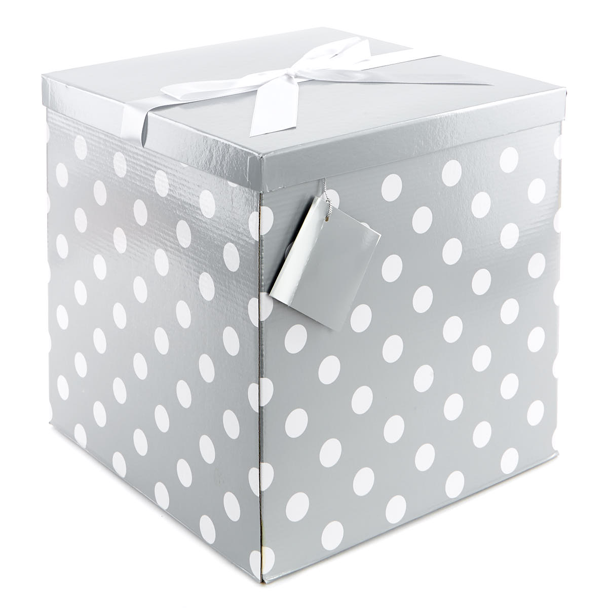 Jumbo Flat-Pack Gift Box - Silver And White Polka Dots