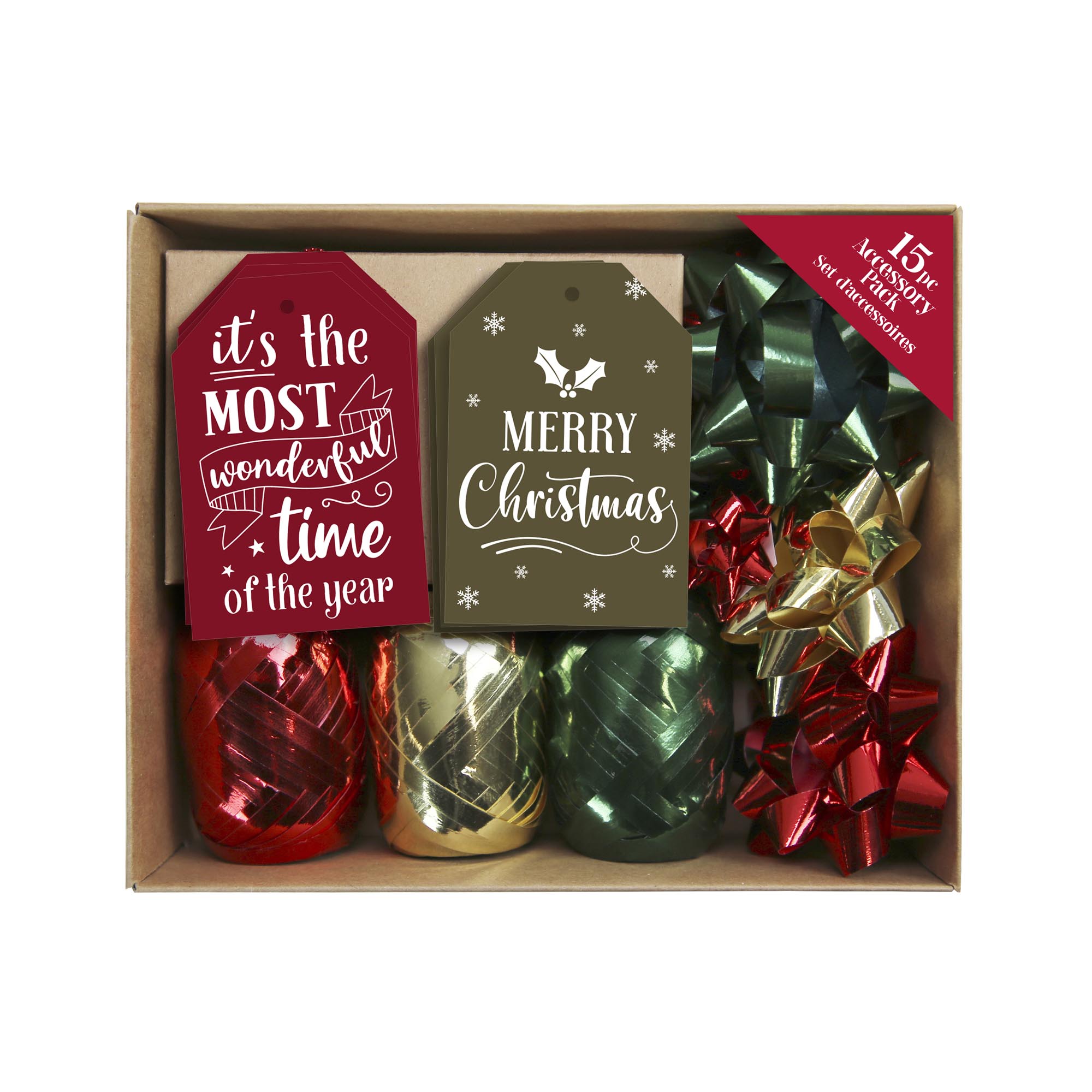 Red, Gold & green Christmas Accessories Pack - 15 Pieces