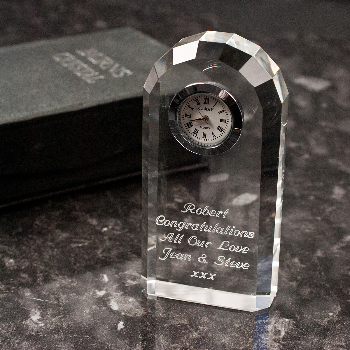 Engraved Crystal Clock