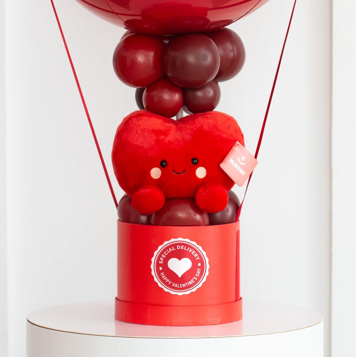 Personalised Red Valentine's Day Orb Hot Air Balloon & Heart Soft Toy - Delivered Inflated!