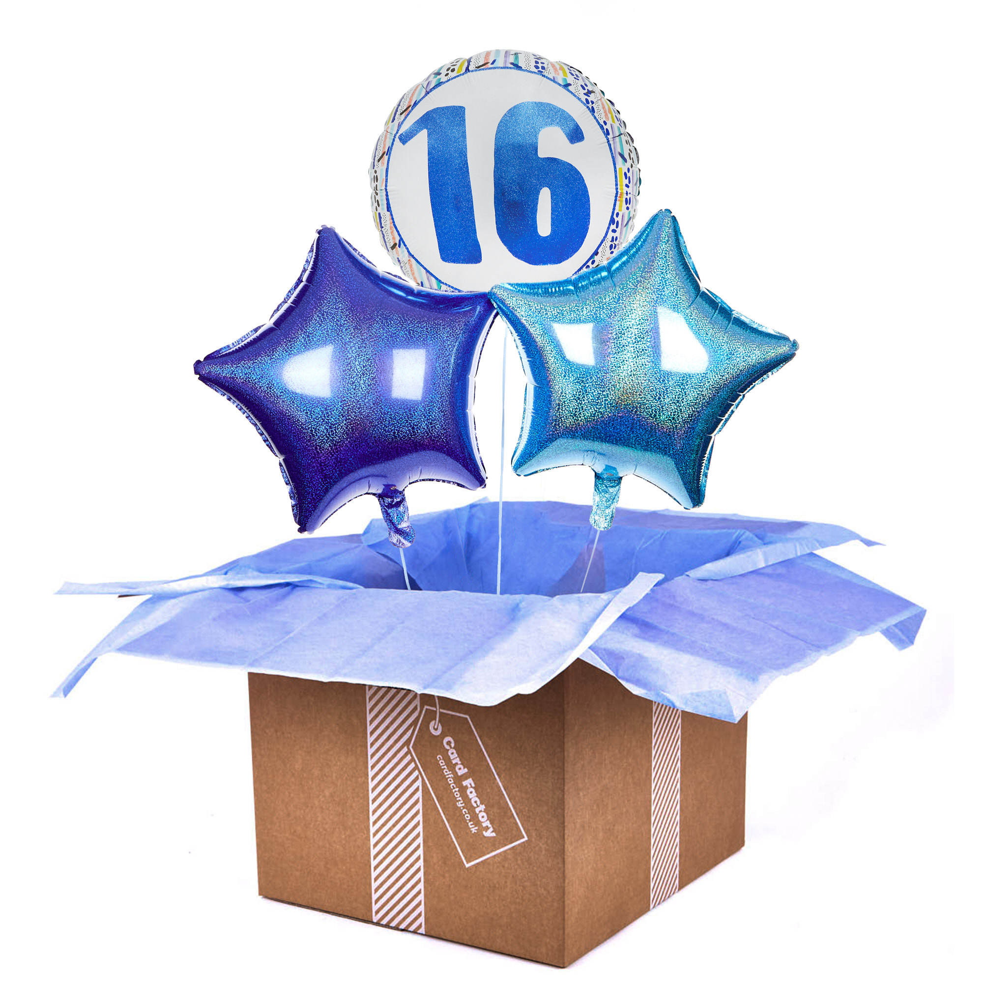 Buy Blue Patterned 16th Birthday Balloon Bouquet Delivered Inflated