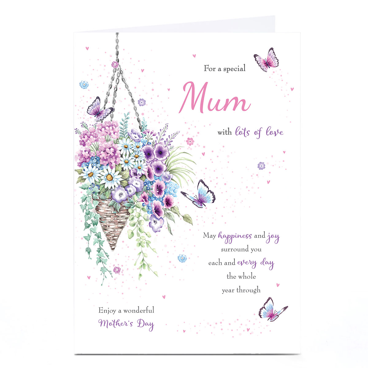 Personalised Mother's Day Card - Butterfly Hanging Basket, Special Mum