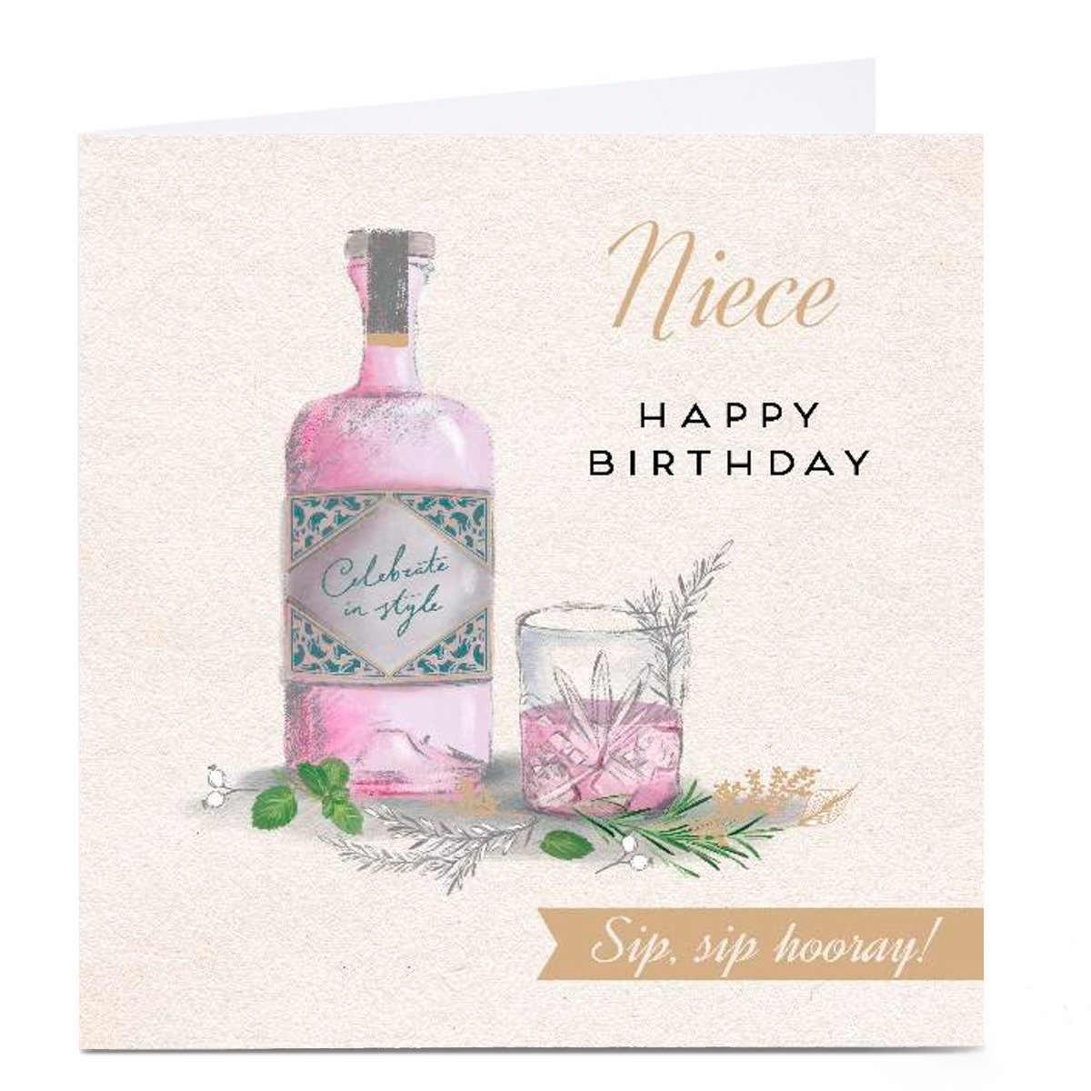 Personalised Birthday Card - Sip Sip Hooray, Niece