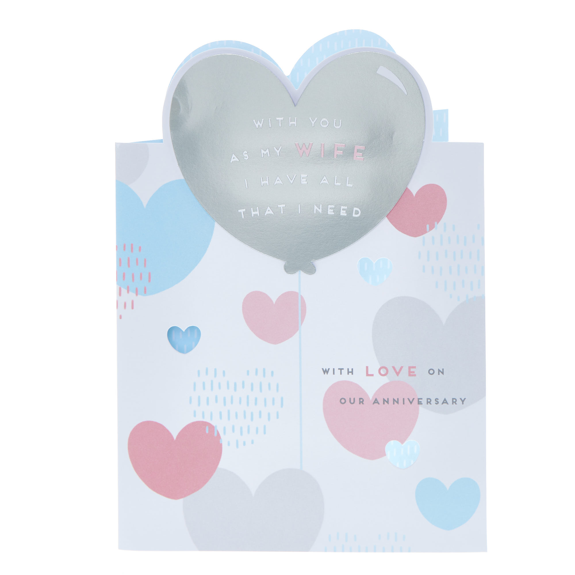 Wife Pastel Hearts Wedding Anniversary Card