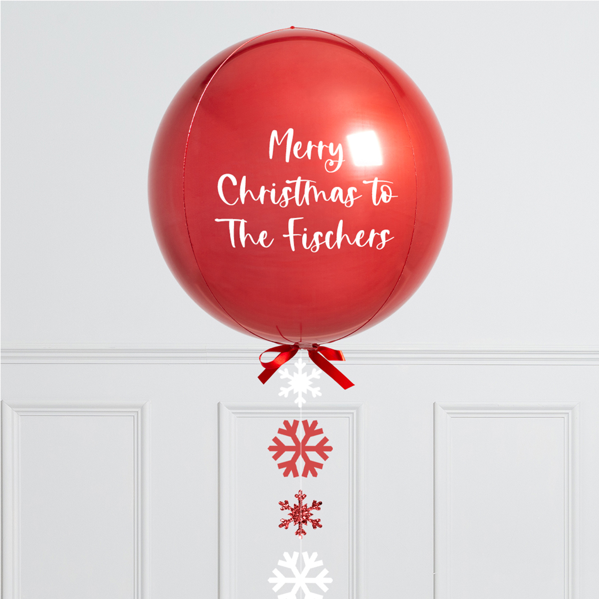 Personalised Red Snowflake Christmas Orb Balloon - DELIVERED INFLATED!