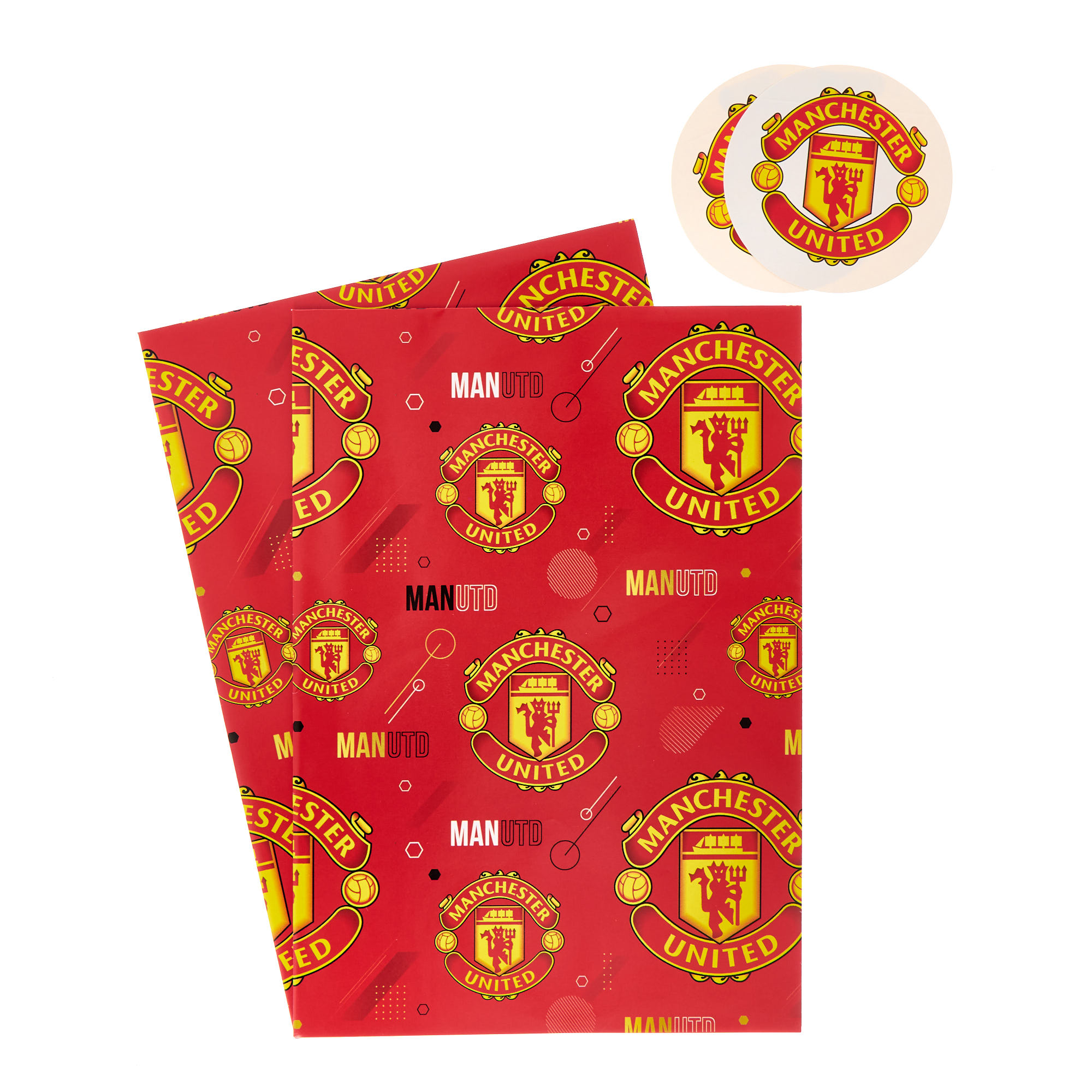 Manchester United Wrapping Paper - 2 Sheets & 2 Tags