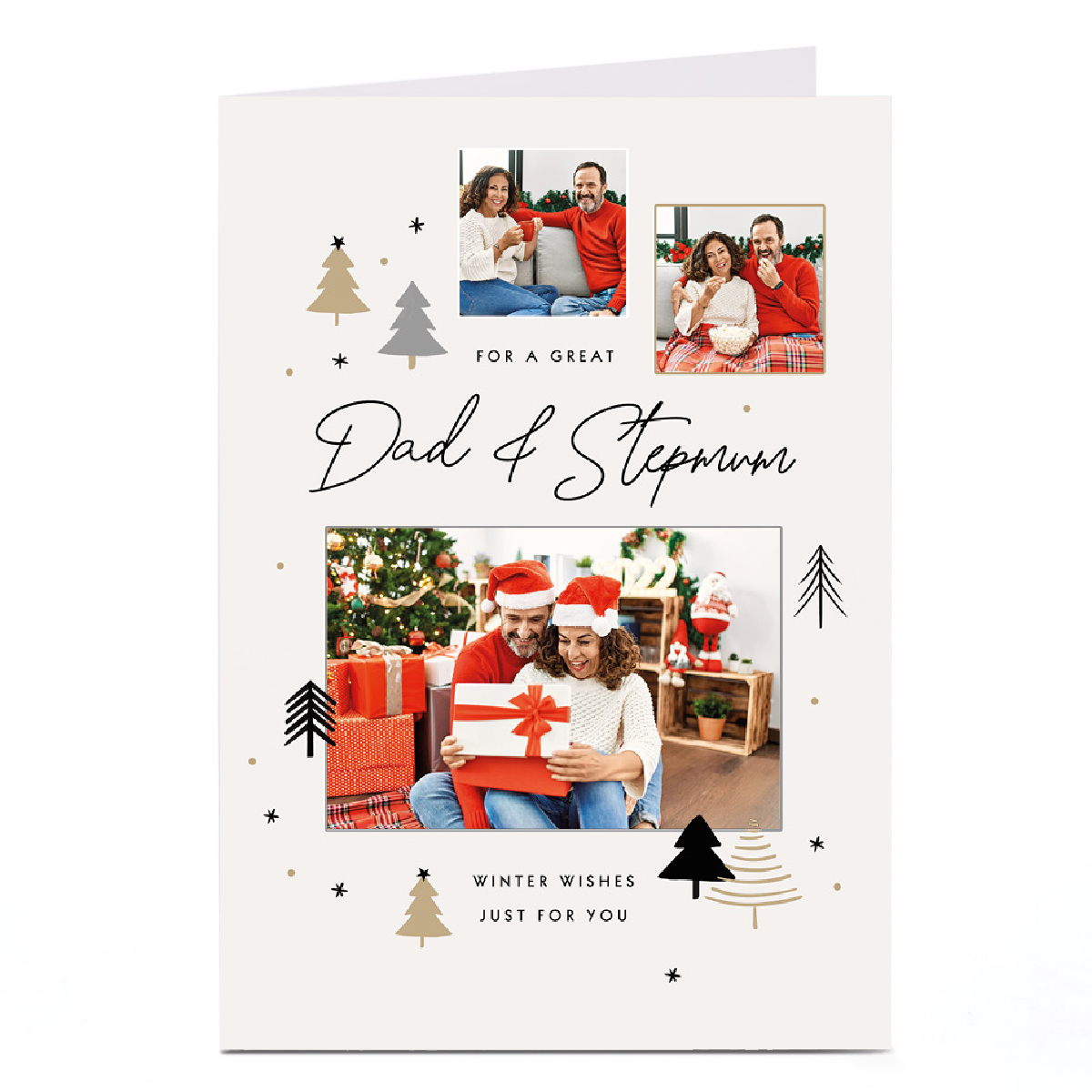 Photo Christmas Card - Christmas Trees, Dad & Stepmum