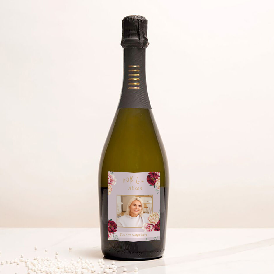 Personalised Prosecco - Photo Purple Florals