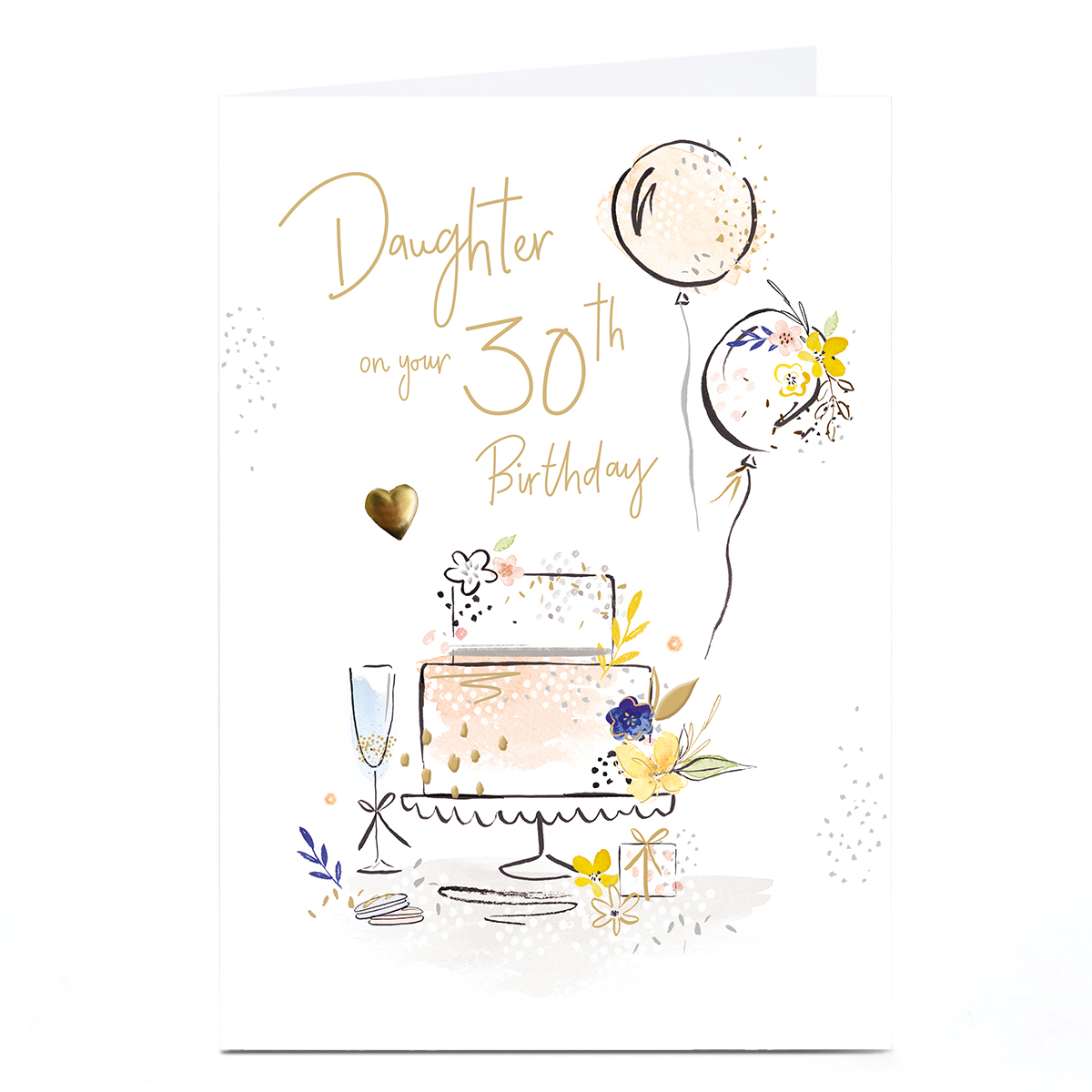 Personalised 30th Birthday Card - Cake Fizz Balloons, Daughter