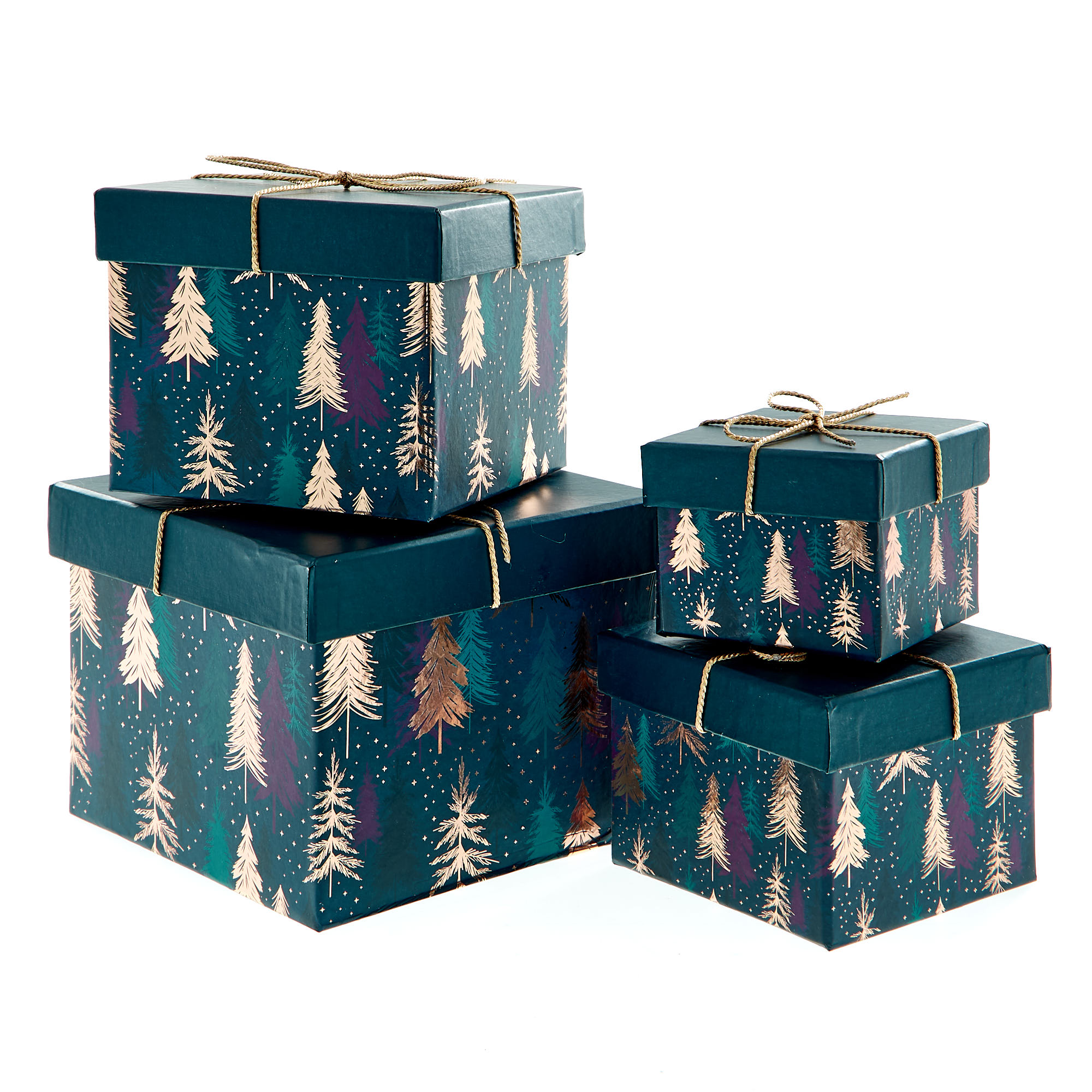 Green Trees Christmas Gift Boxes - Set of 4