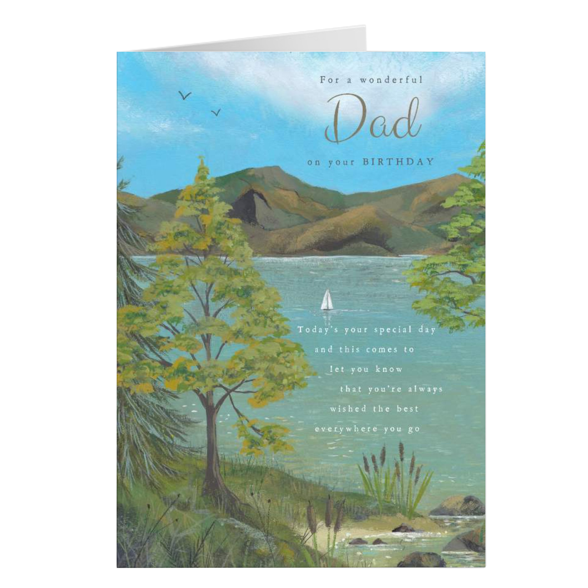 Personalised Birthday Card - Trees with a Lake, Dad