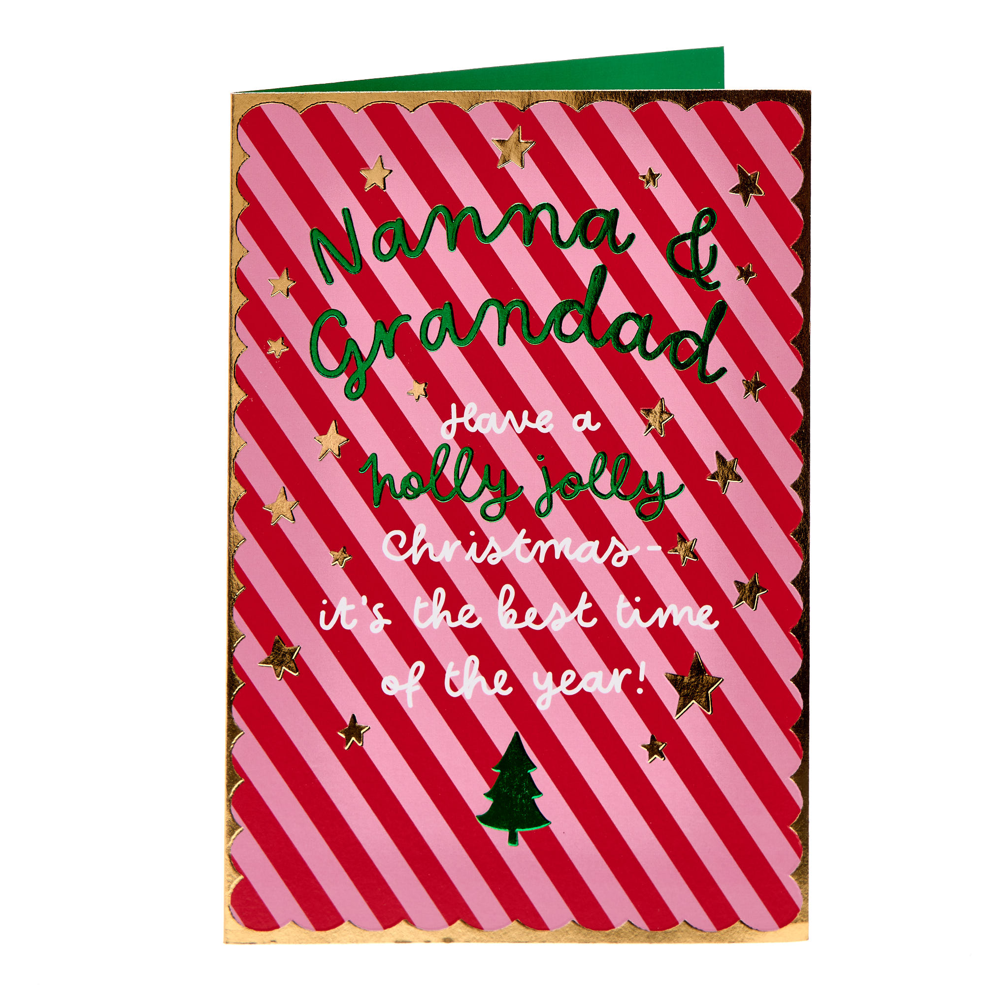 Nanna & Grandad Pink & Red Stripes Christmas Card