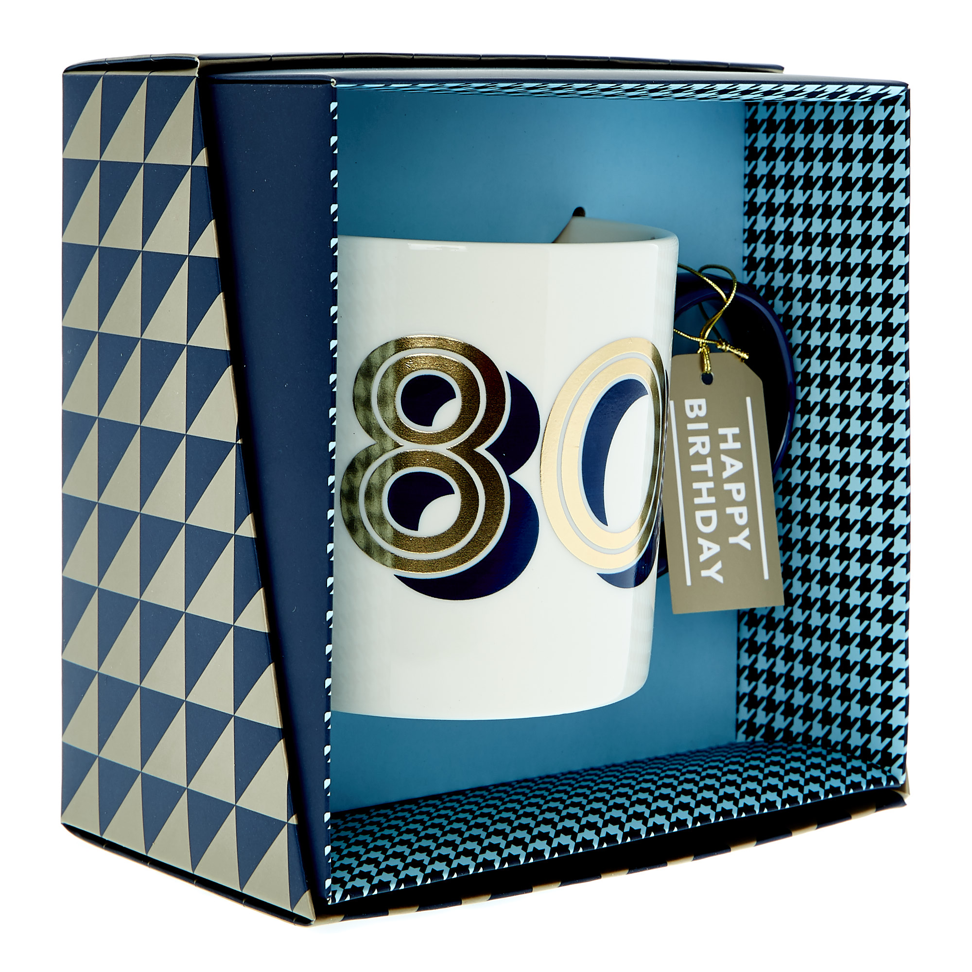 80th Birthday Mug In A Box - Blue & Gold 