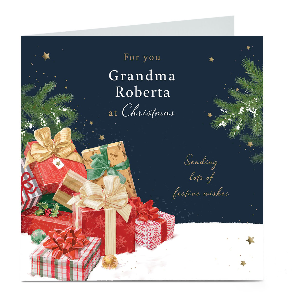 Personalised Christmas Card - Presents in The Snow, Grandma