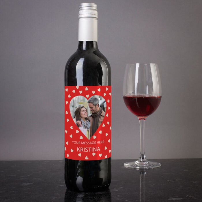 Personalised Photo Upload Wine - Red Hearts