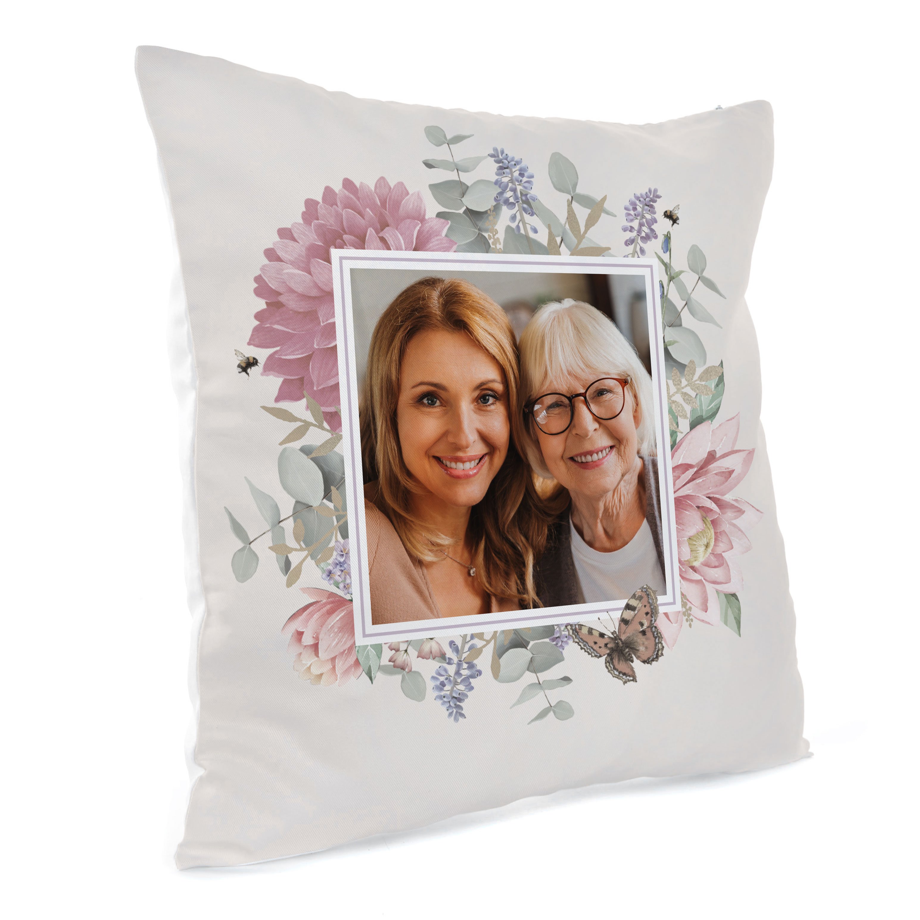 Personalised Photo Cushion - Pastel Floral Frame