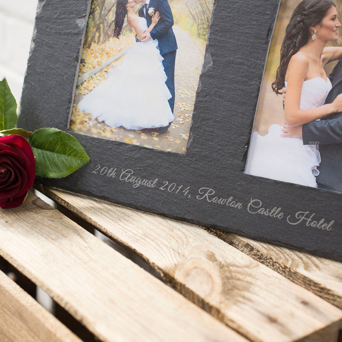 Engraved Double Slate Photo Frame - Wedding Bunting