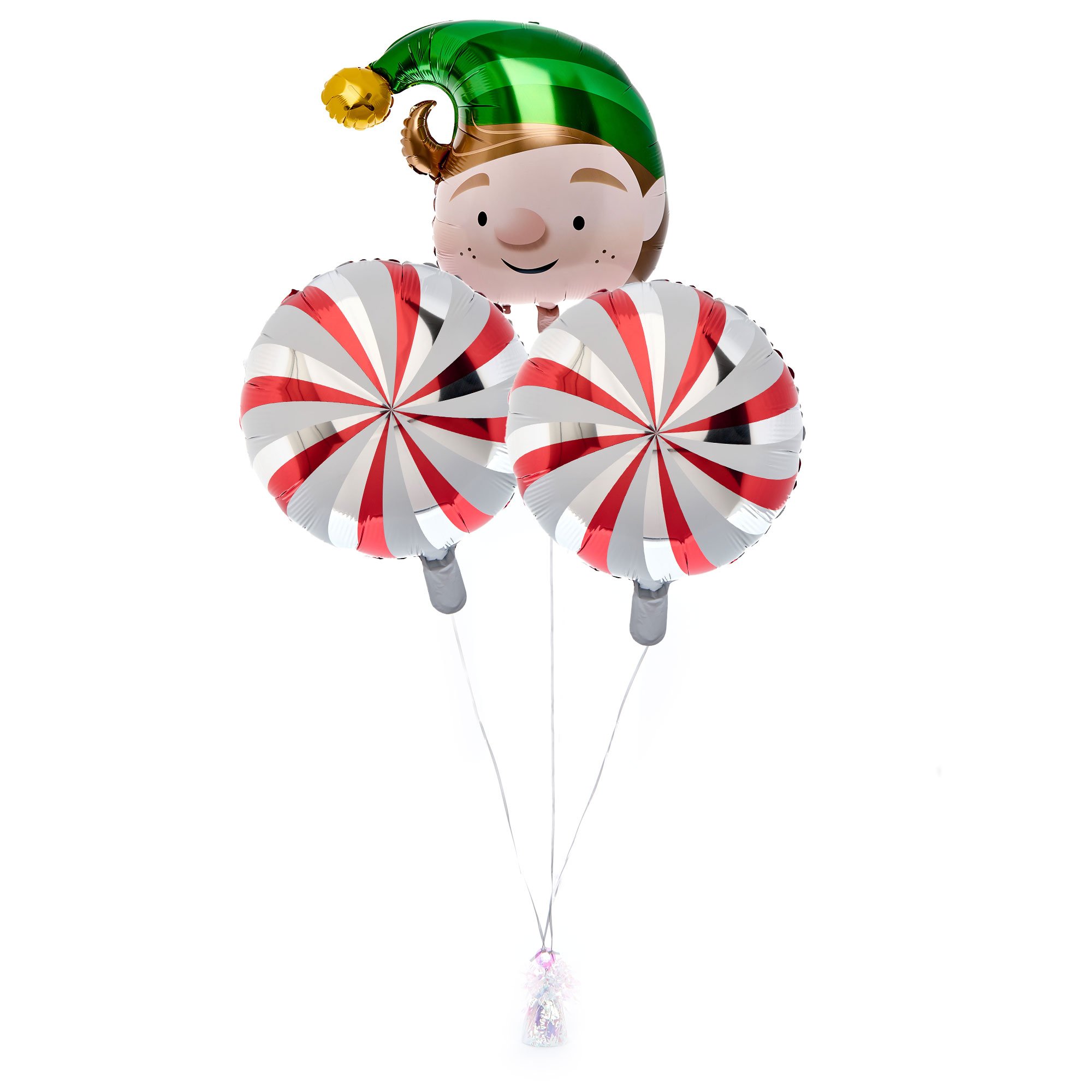 Elf & Candy Cane Balloon Bouquet - DELIVERED INFLATED!