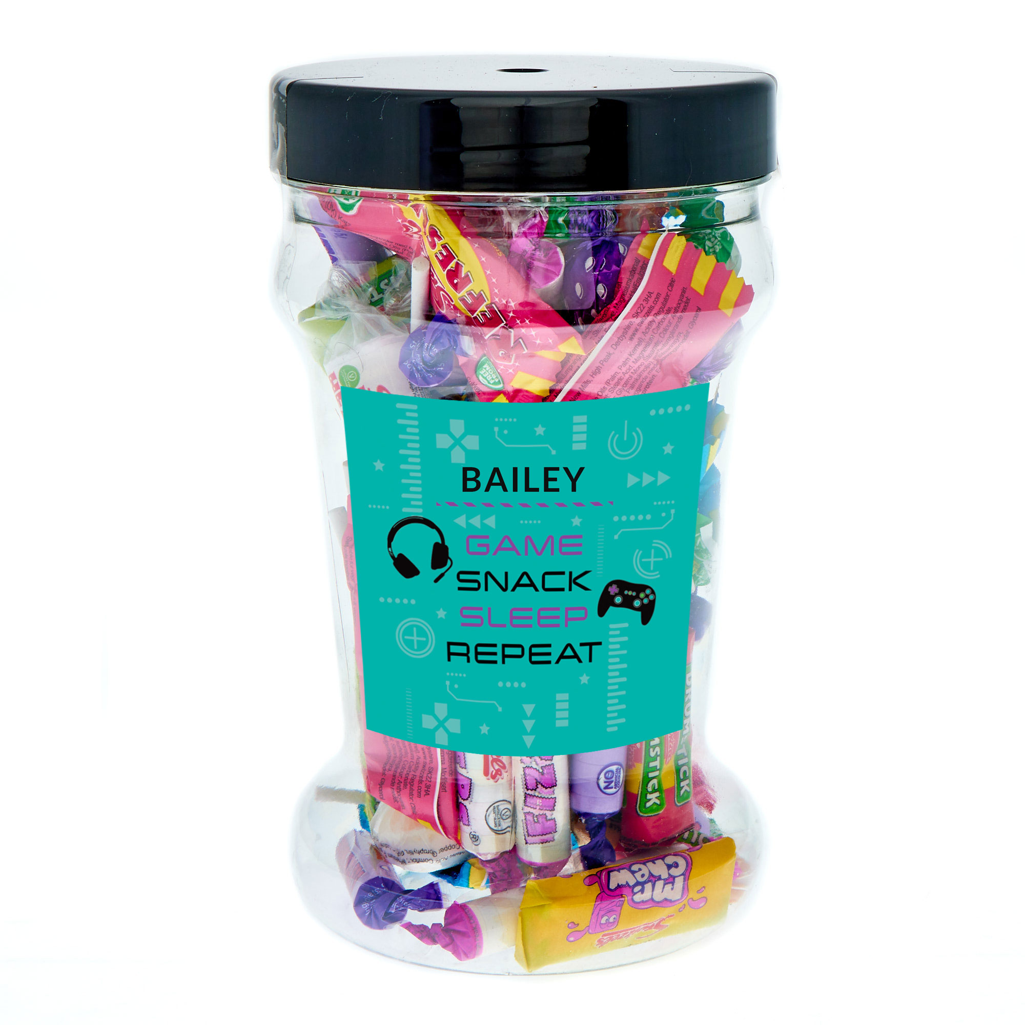 Personalised Game Snack Sleep Repeat Retro Mix Sweet Tub