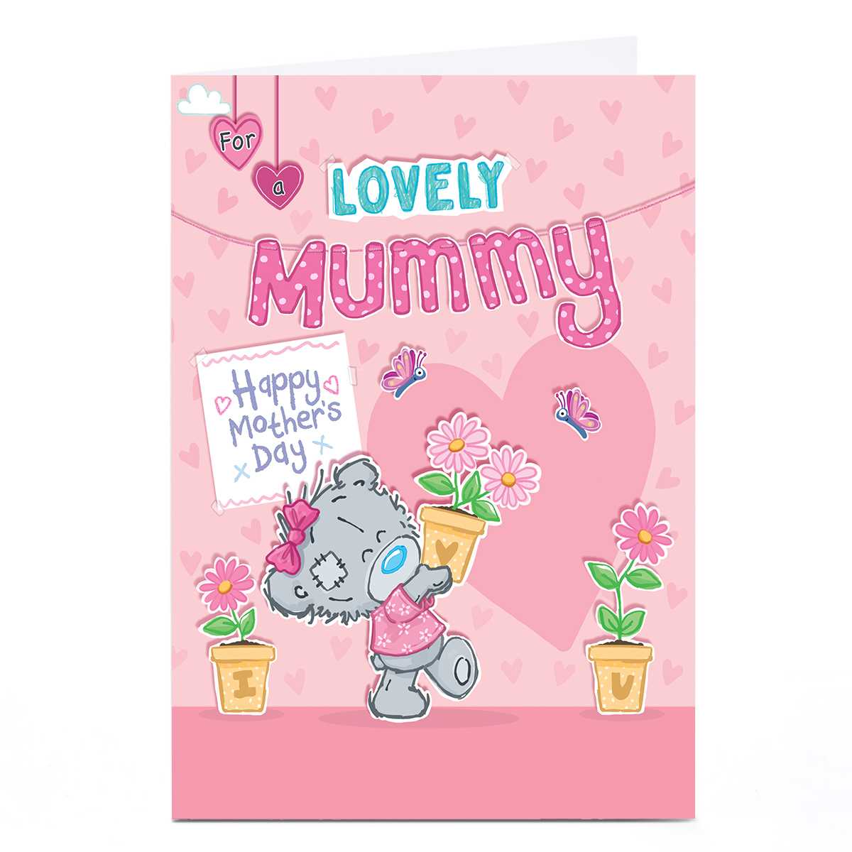 Personalised Tatty Teddy Mother's Day Card - Bear with Flower Pots, Lovely Mummy