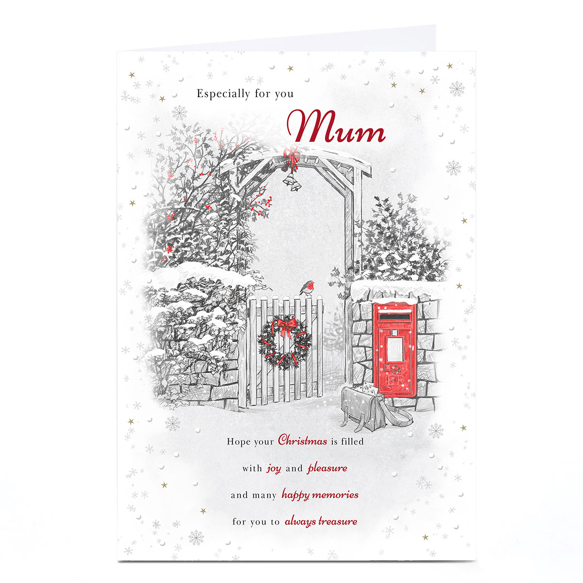 Personalised Christmas Card - Snowy Garden Gate, Mum