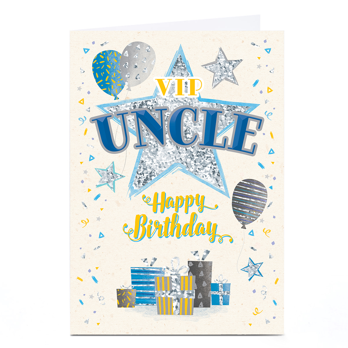 Personalised Birthday Card - VIP Uncle Presents Stars and Confetti, Uncle