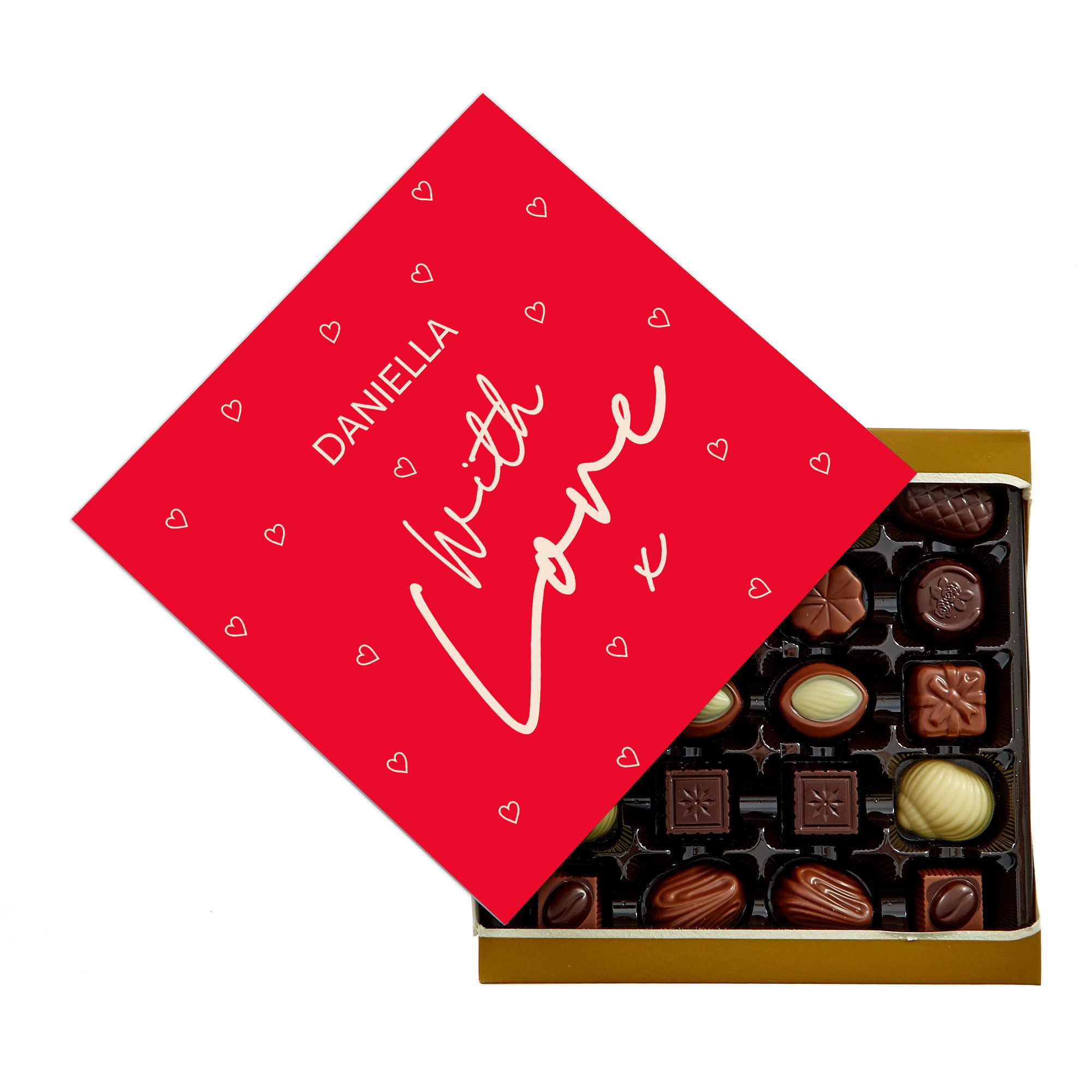 Personalised Belgian Chocolates - Red Hearts With Love