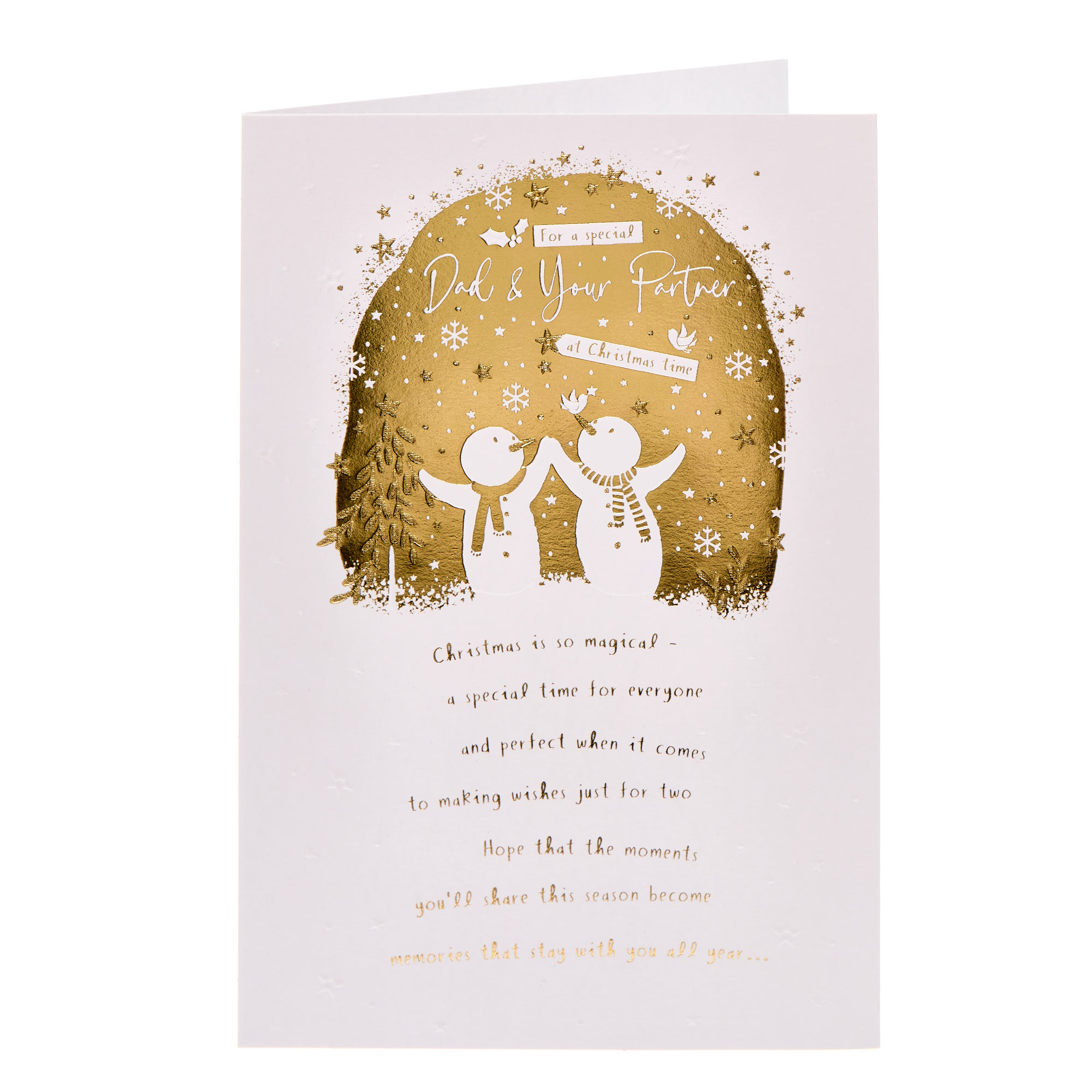 Dad & Partner White & Gold Snowmen Christmas Card