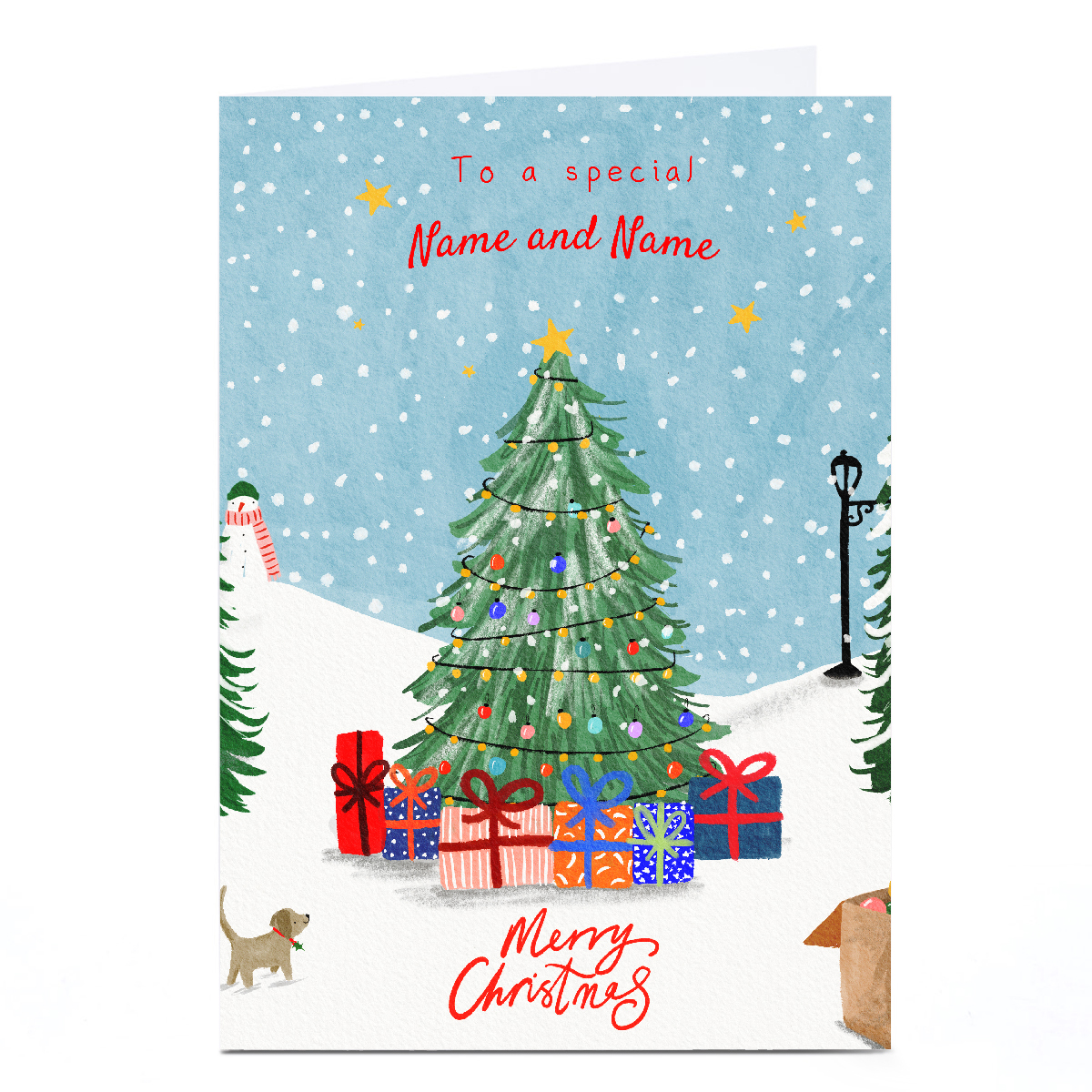 Personalised Christmas Card - Snowy Christmas Tree, Any Names