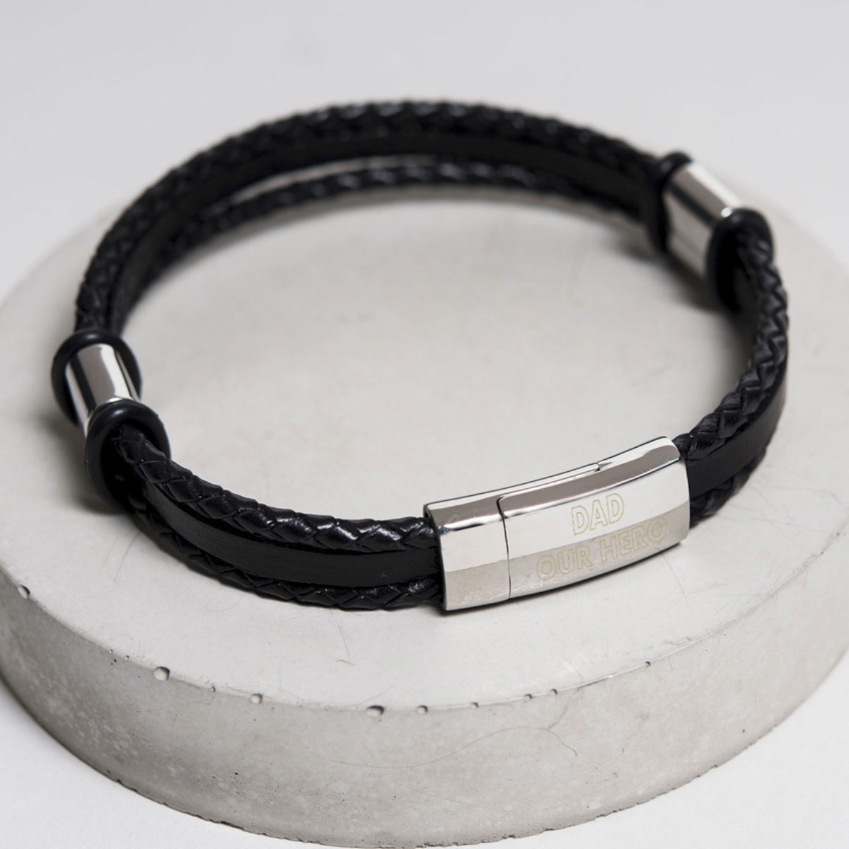 Engraved Men's Leather Bracelet - Any Message