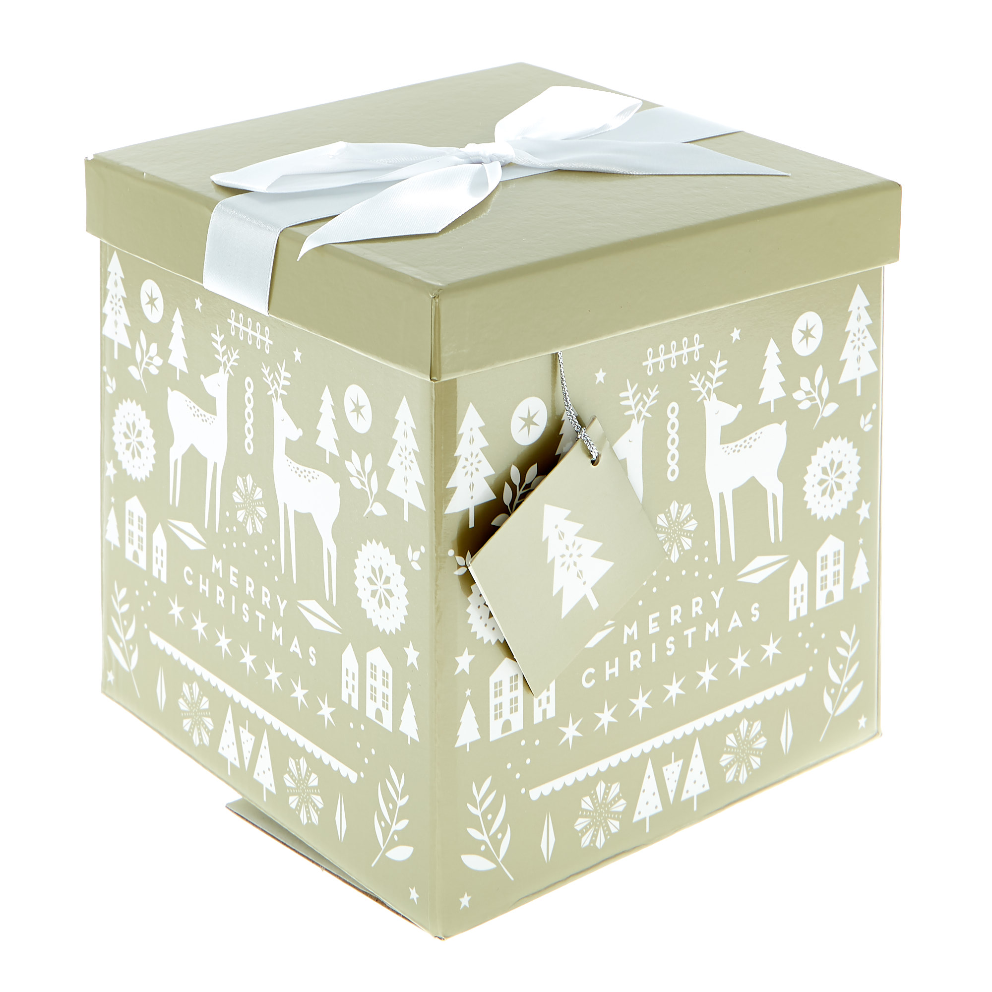 Buy Medium Gold & White Flat-Pack Christmas Gift Box for GBP 1.29 ...