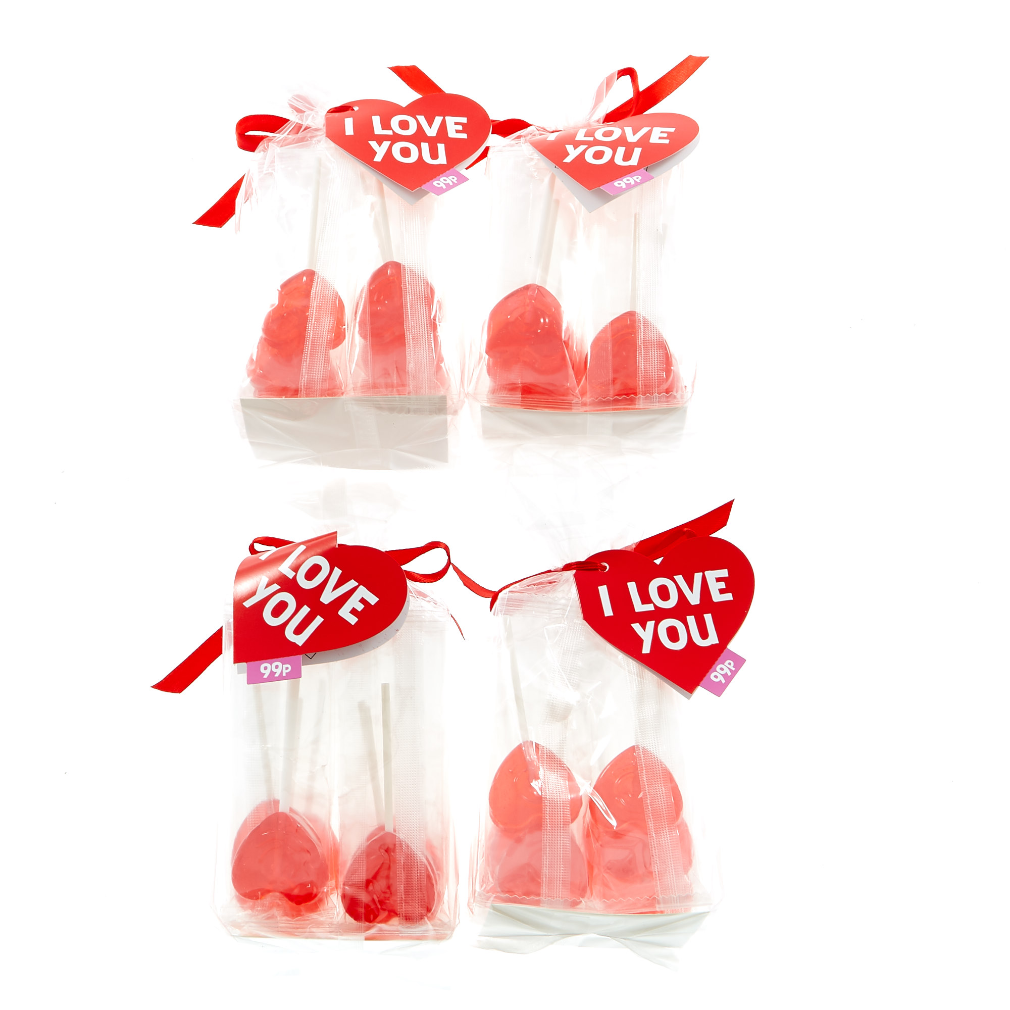 I Love You Boiled Heart Lollies - 12 Packs of 10