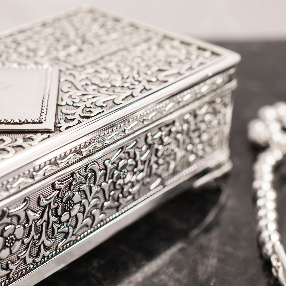 Antique Finish Silver-Plated Jewellery Box