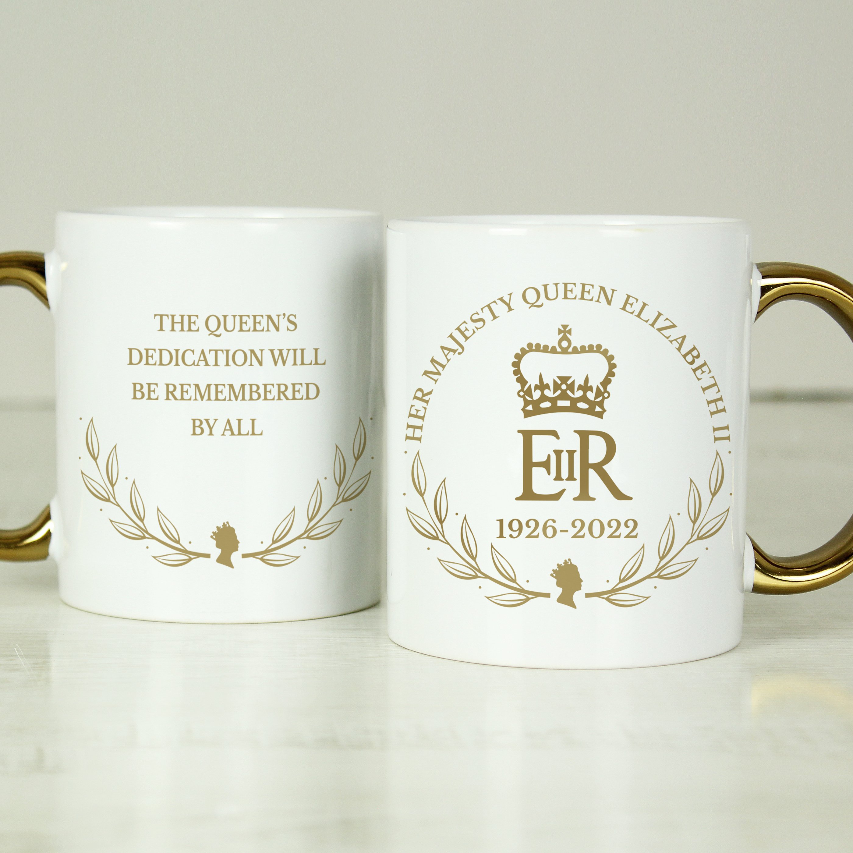 Personalised Commemorative Queen Elizabeth II Gold Handle Mug