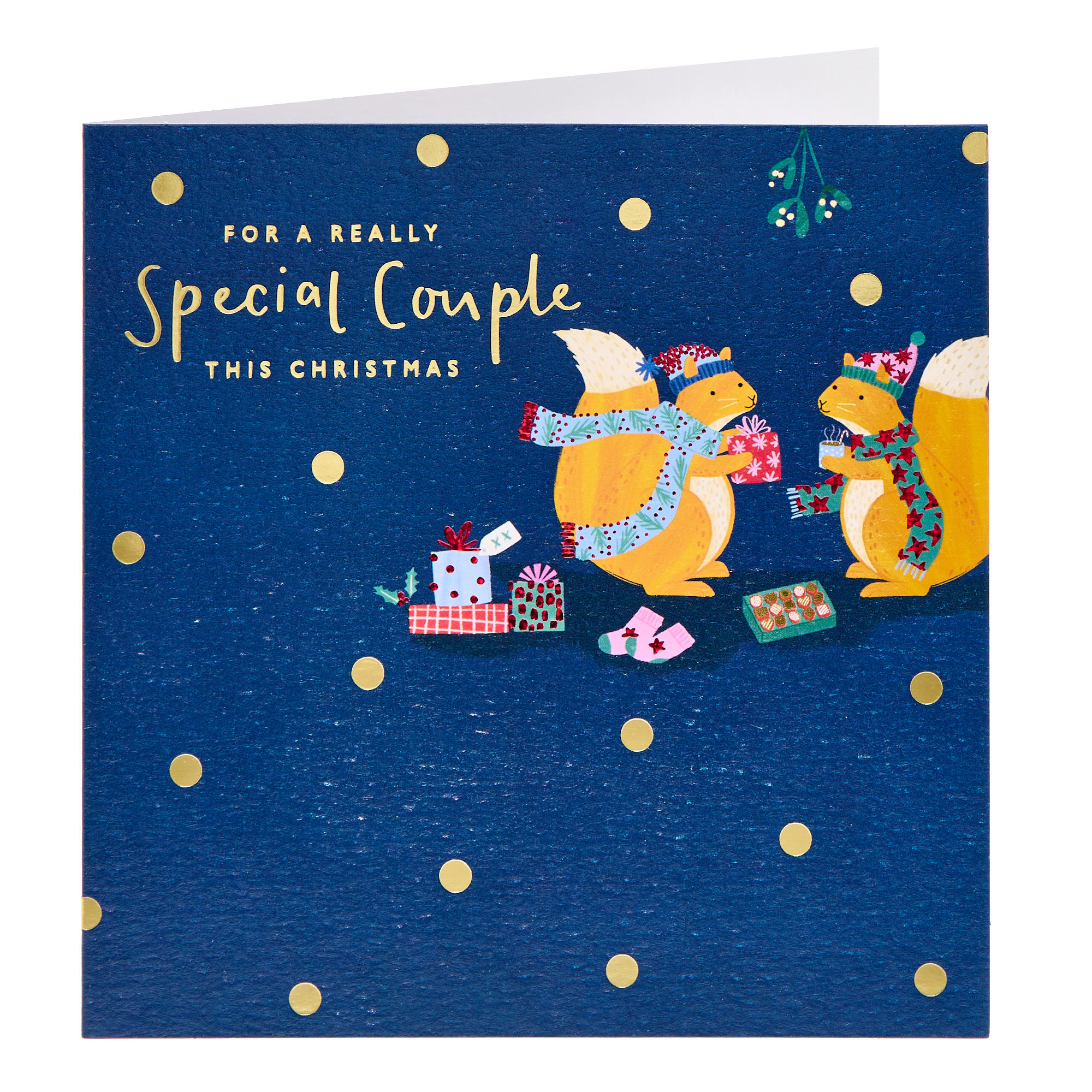 Special Couple Squirrels & Mistletoe Christmas Card