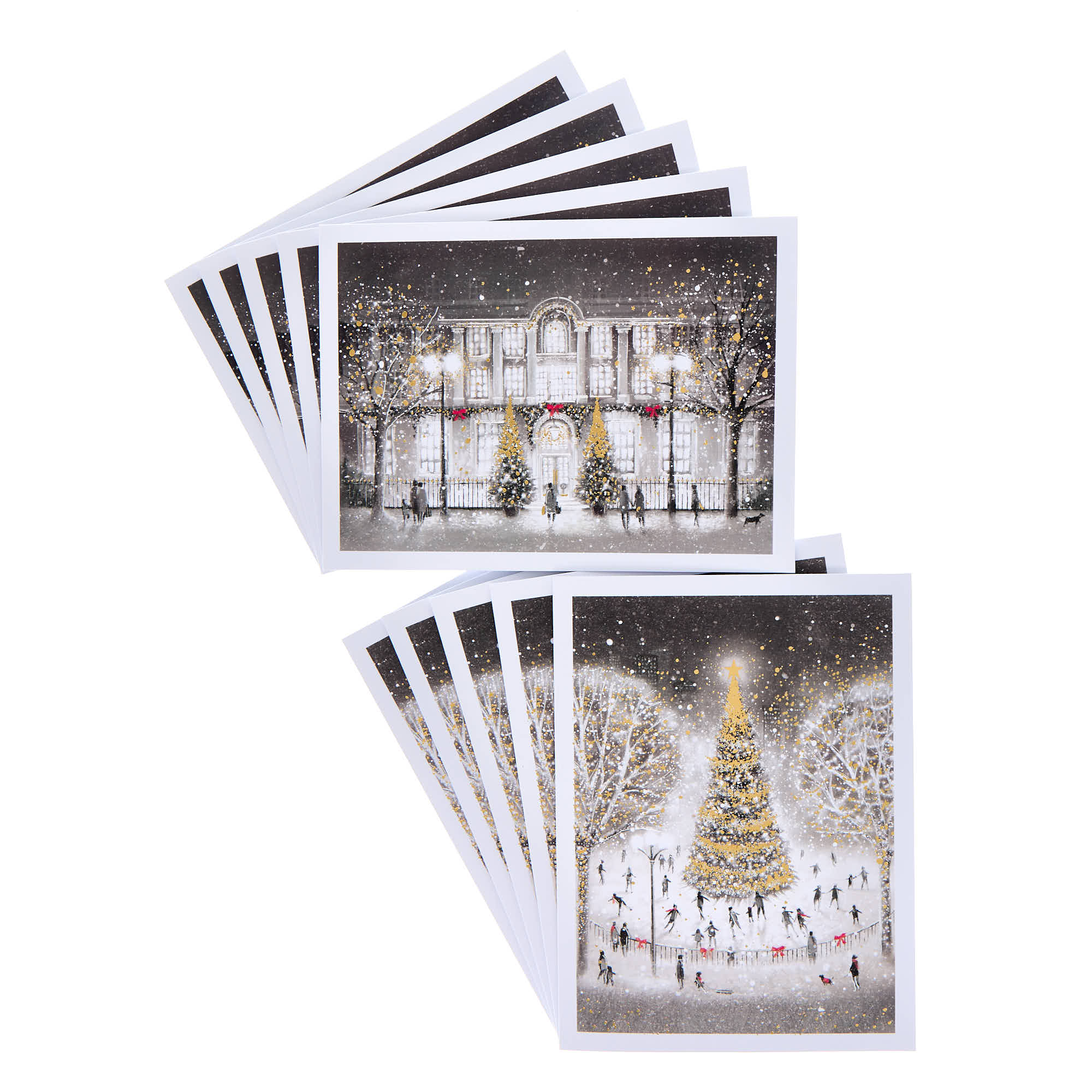 Deluxe Ice Skating & Winter Scene Charity Christmas Cards - Pack of 10 (2 Designs)