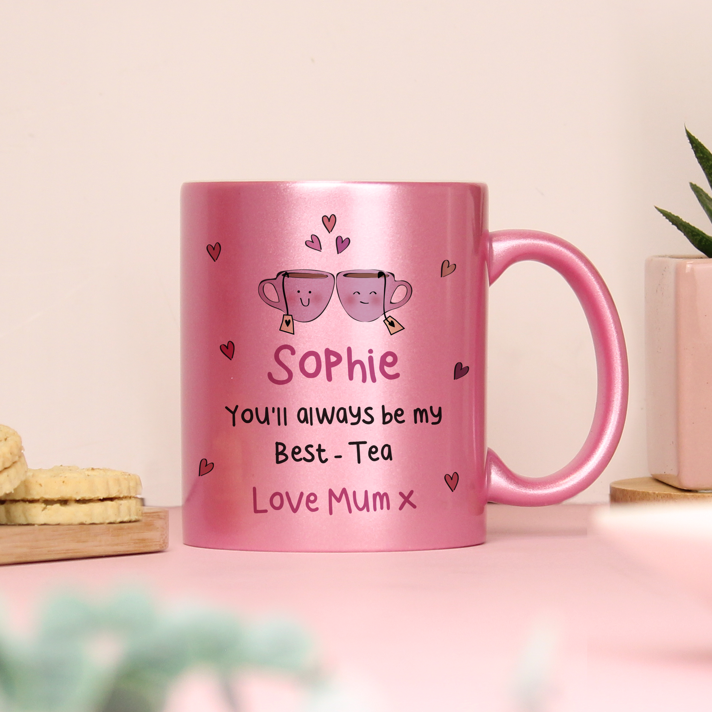 Personalised Best-Tea Pink Glitter Mug