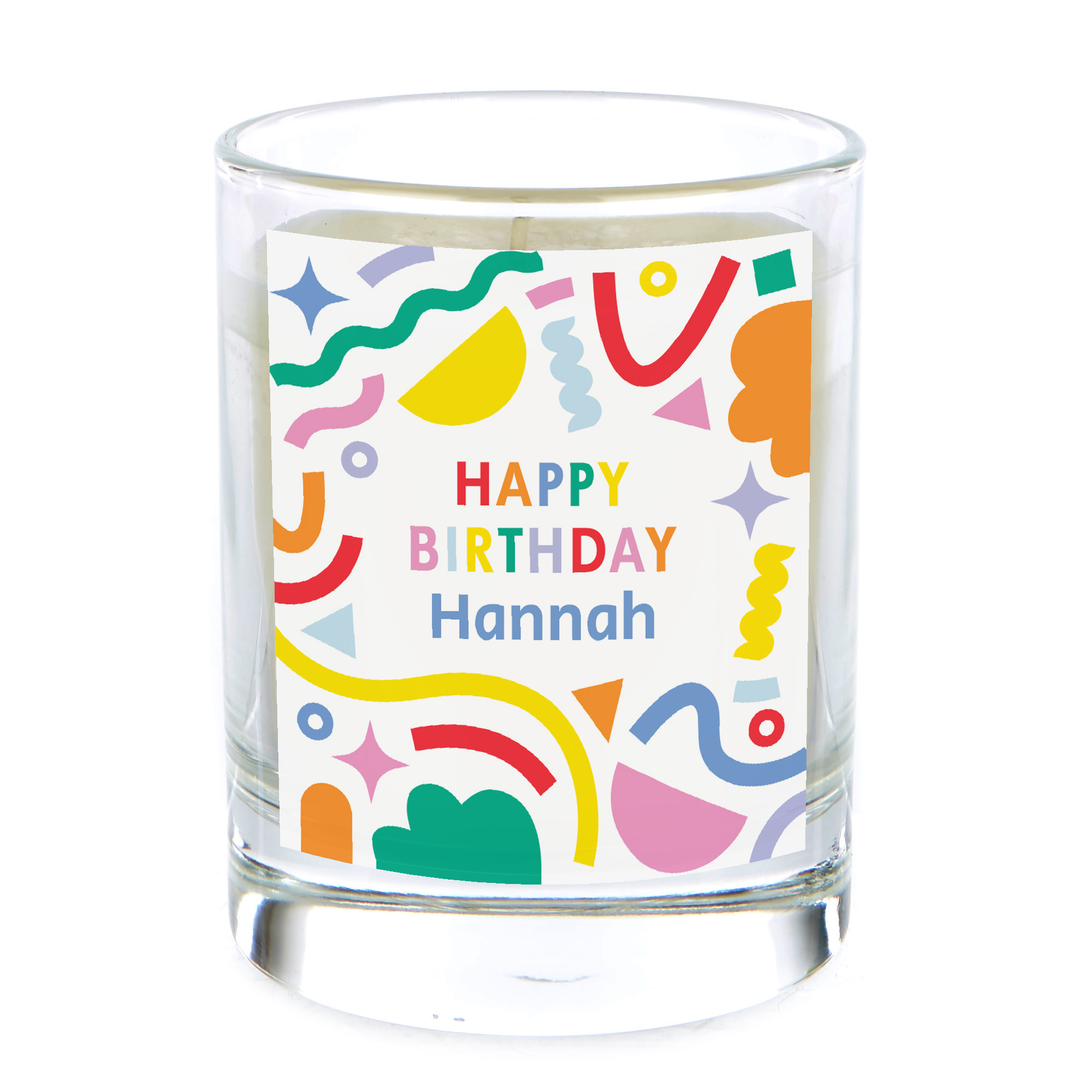 Personalised Pomegranate & Cashmere Scented Candle - Happy Birthday Bright Colours