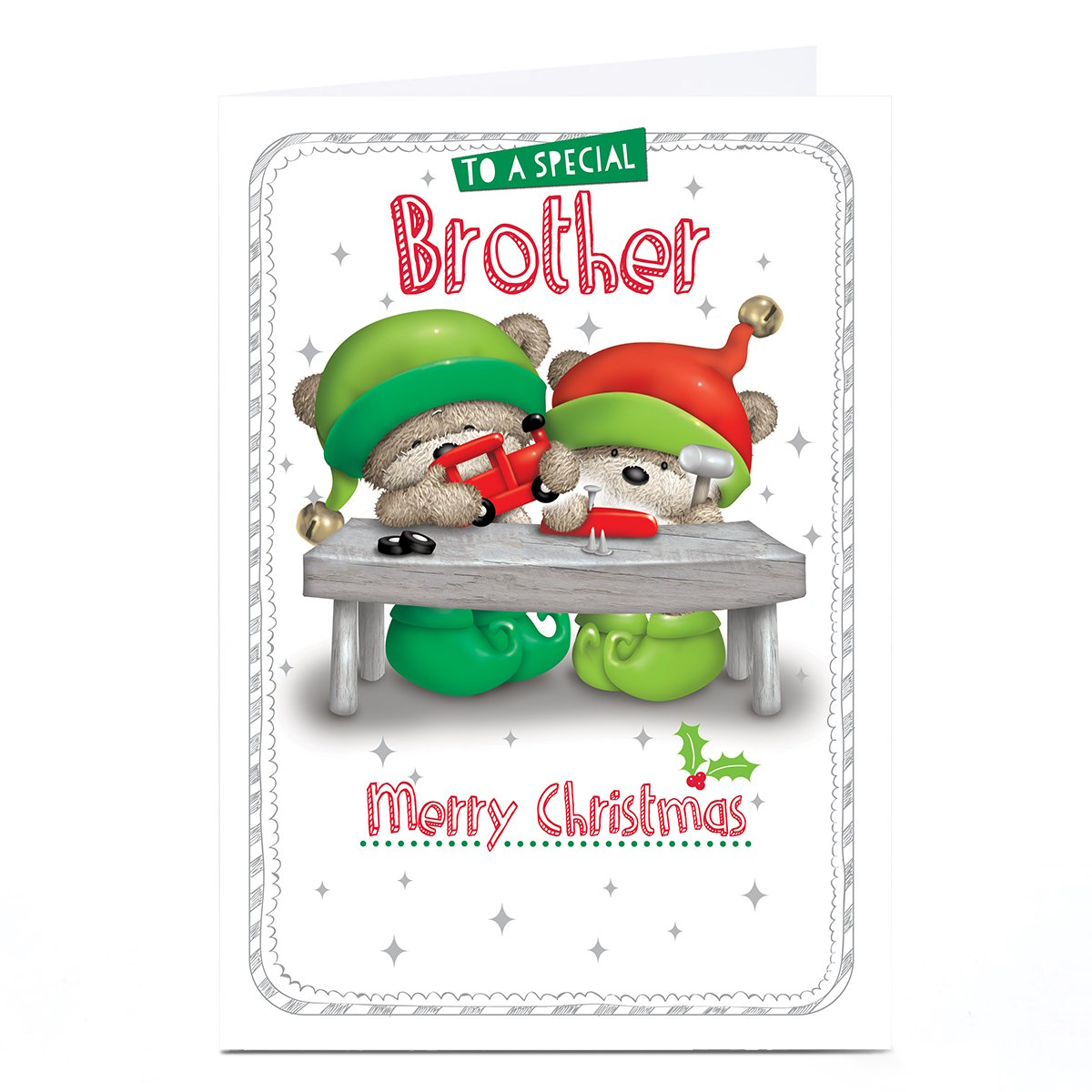 Personalised Hugs Christmas Card - Bears Toy Workshop, Brother