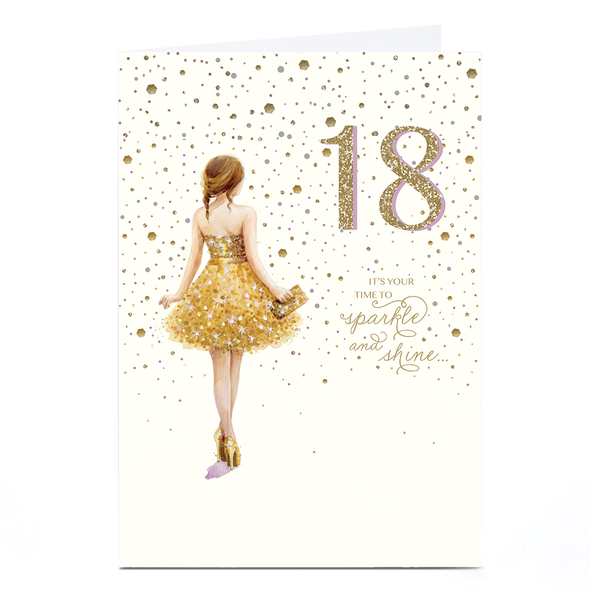 Personalised 18th Birthday Card - Sparkle and Shine Gold Dress