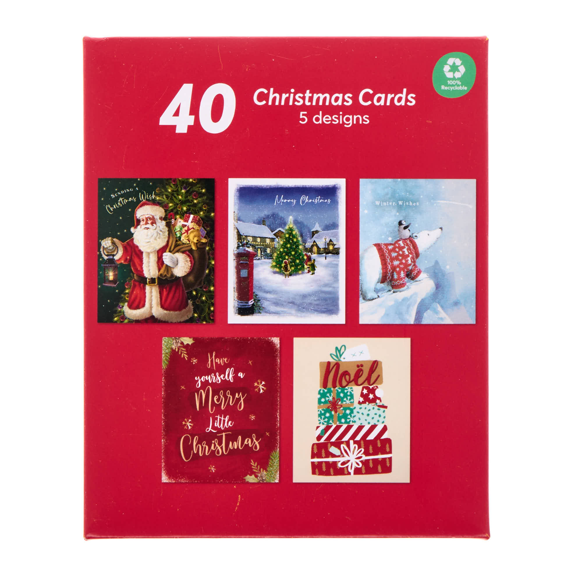 40 Assorted Value Christmas Cards - 5 Designs