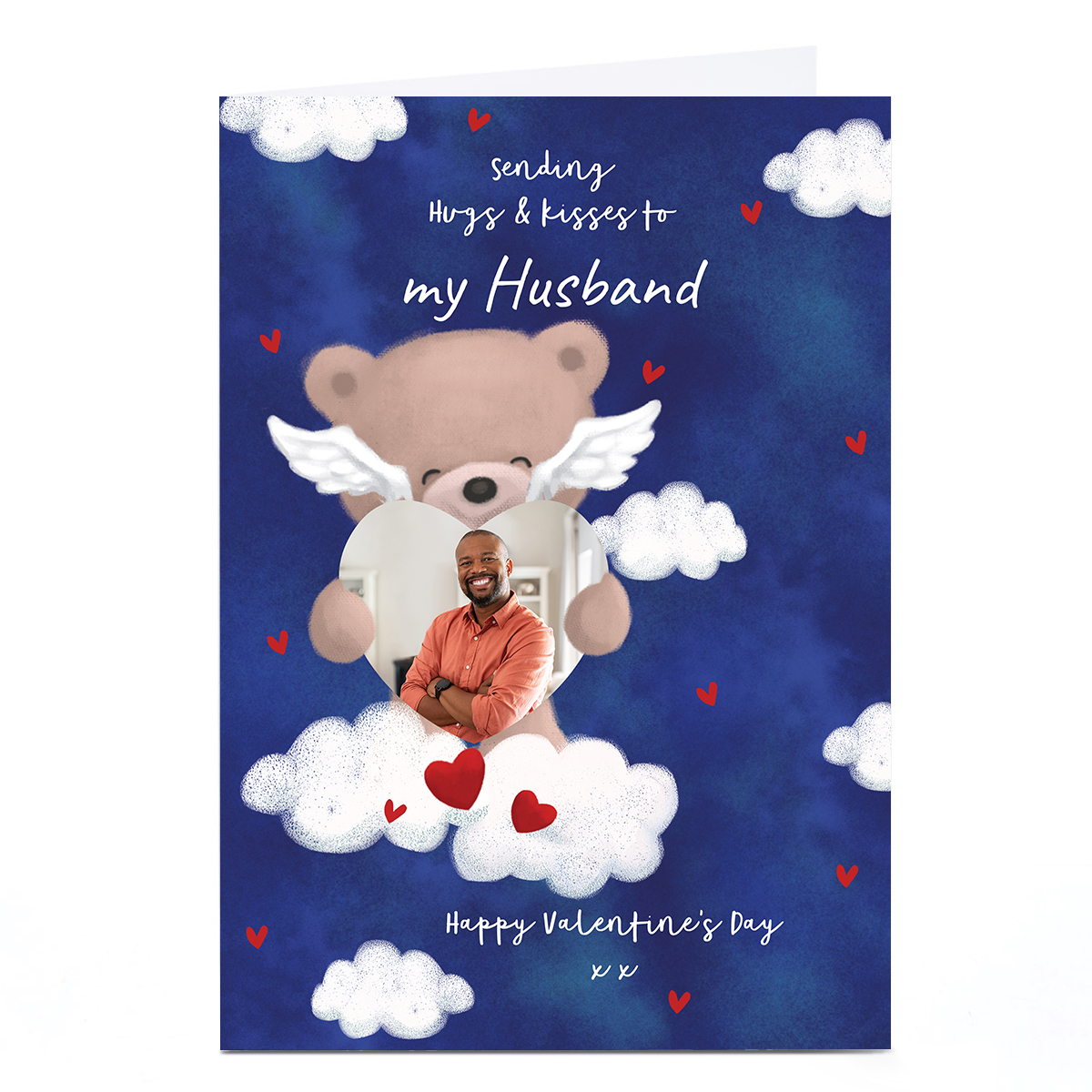 Personalised Valentine Hugs Photo Card - Cute Bear with Heart