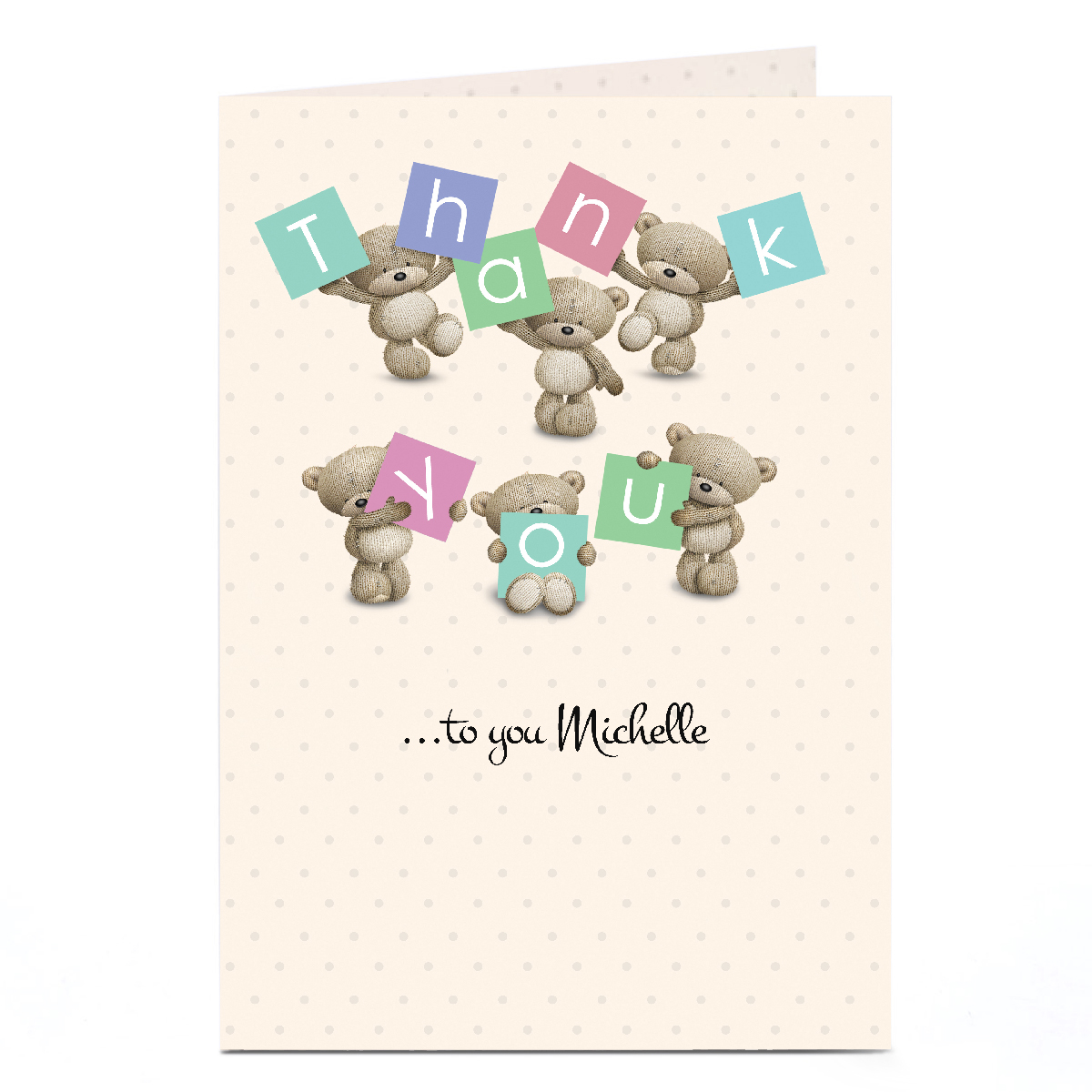 Personalised Hugs Bear Thank You Card - Polka Dots