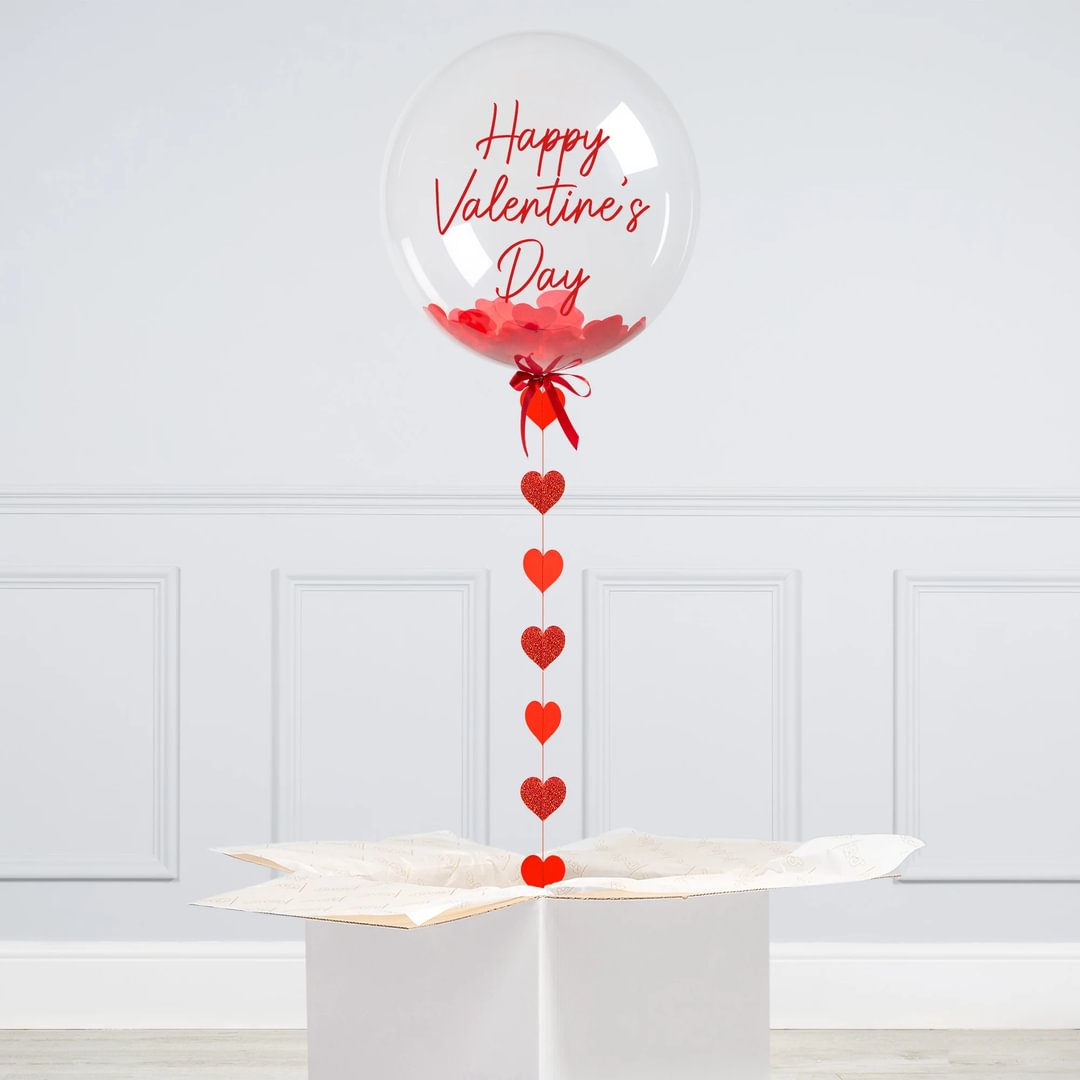 Personalised Red Heart Confetti Bubble Balloon - Delivered Inflated!