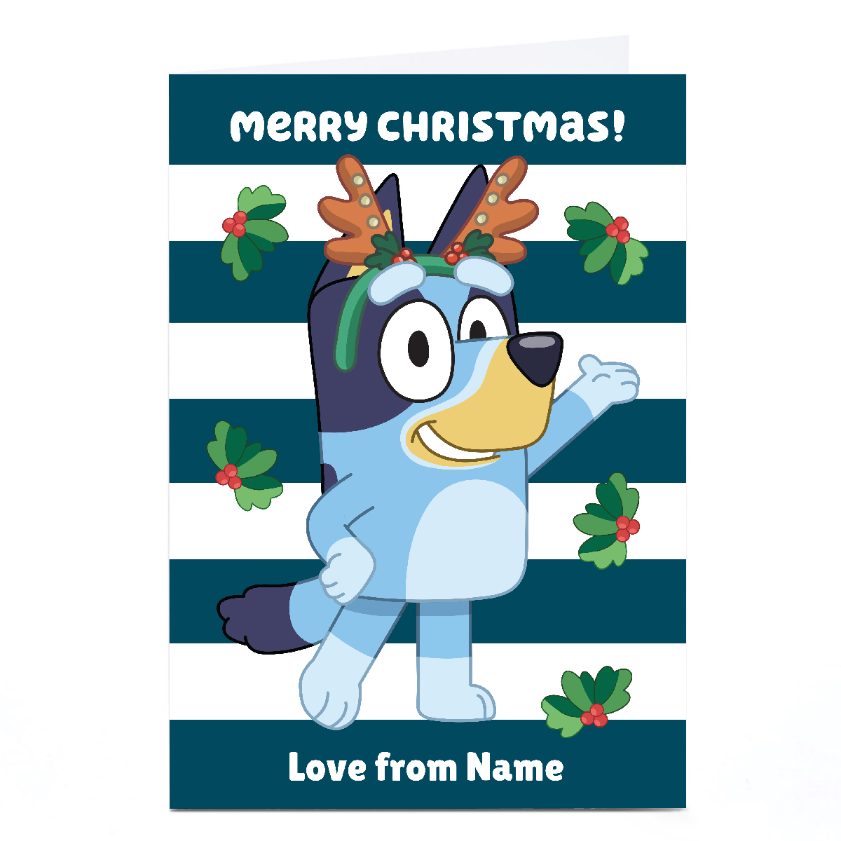 Personalised Bluey Christmas Card -  Merry Christmas Stripes and Antlers